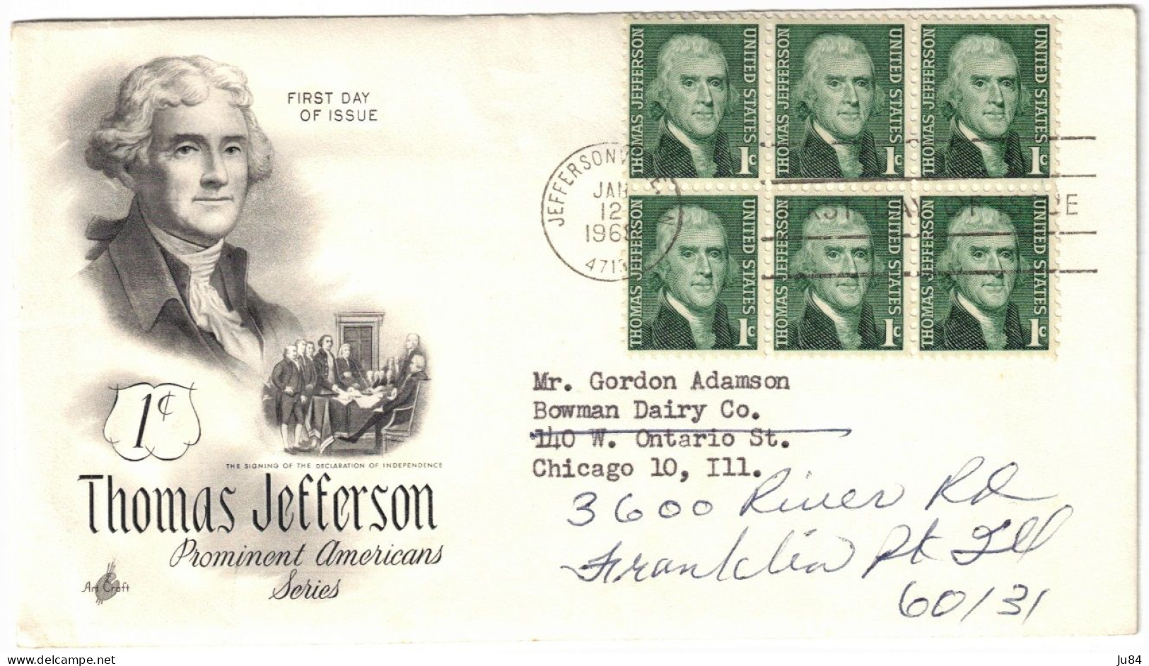 USA - Jefferson Ville - FDC - Thomas Jefferson - Lettre Pour Chicago - 12 Janvier 1968 - 1961-1970