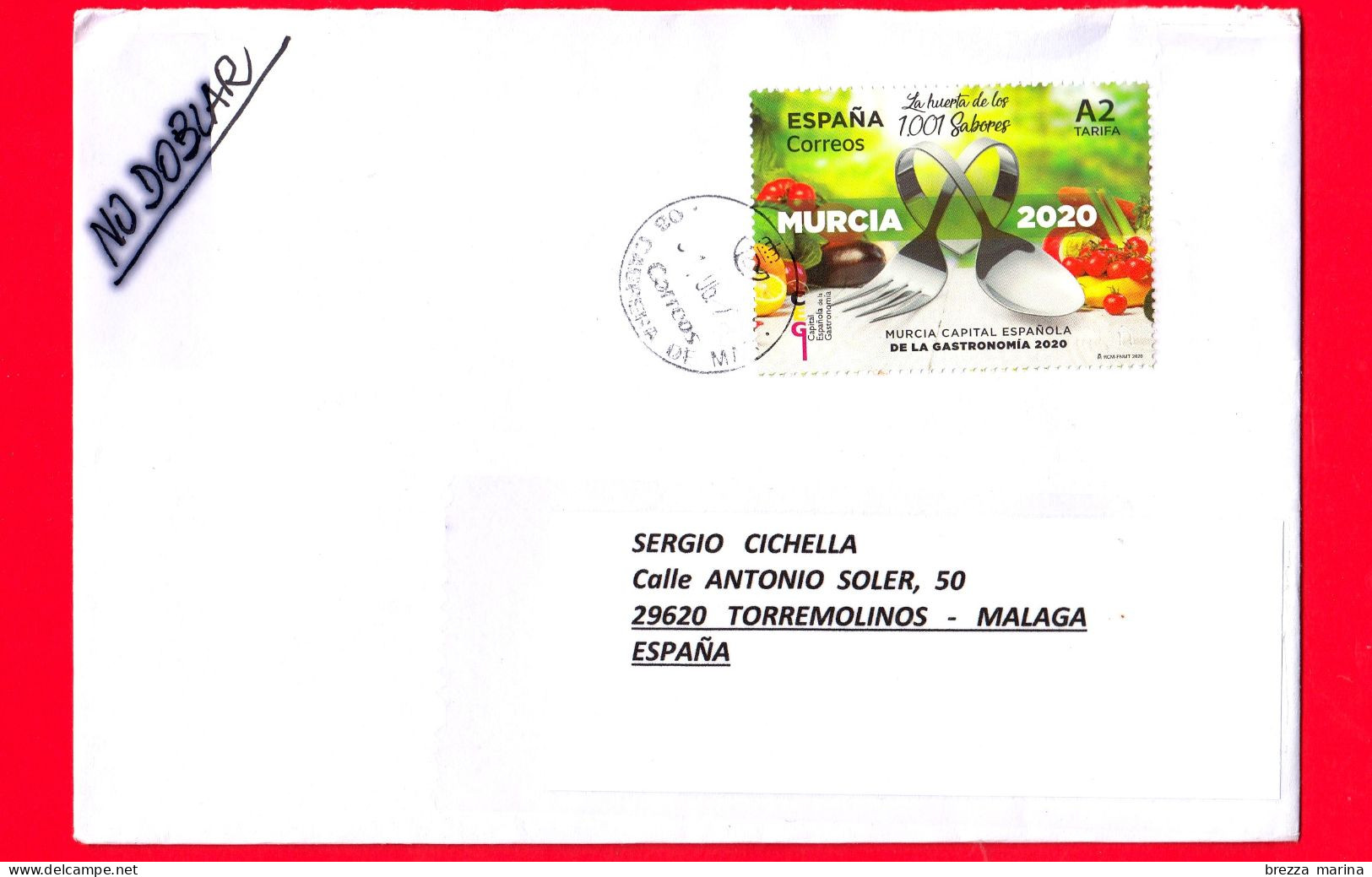 SPAGNA ~ Storia Postale ~ Busta Del 2020 - ( 2020 - Murcia - Capitale Spagnola Della Gastronomia 2020 - Cibo - A2 ) - Cartas & Documentos