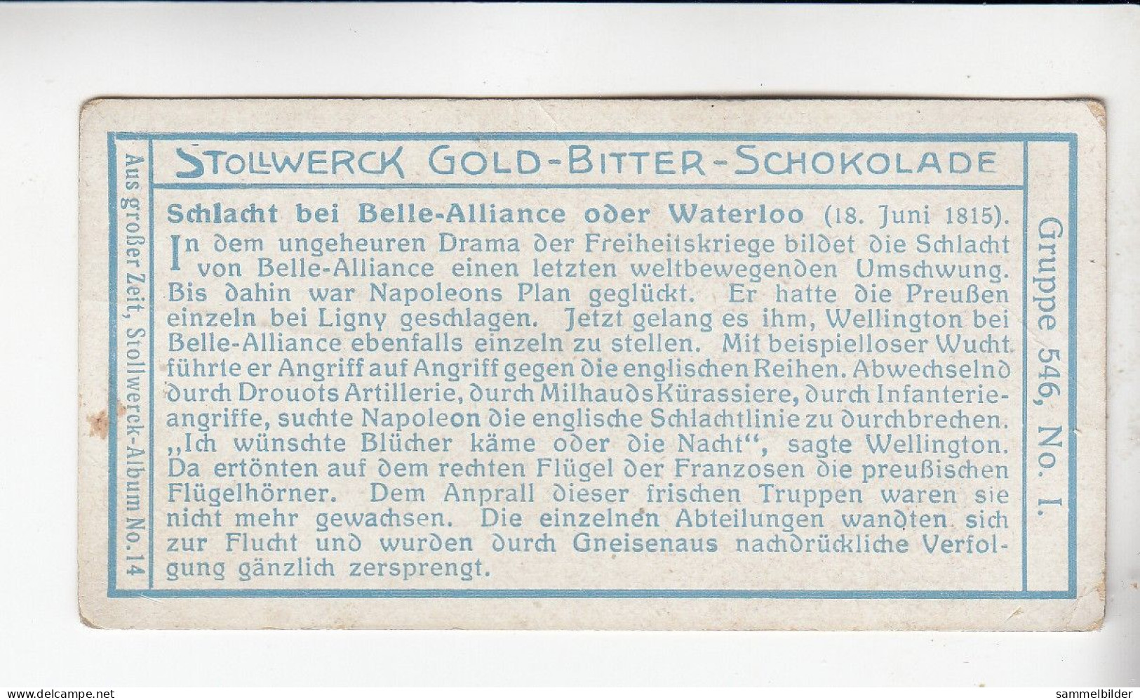 Stollwerck Album No 14 Schlacht Bei Belle - Alliance Oder Waterloo    Grp 546#1 Von 1913 - Stollwerck