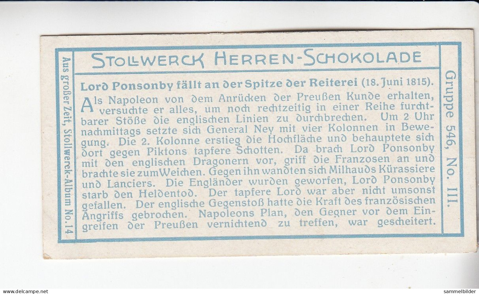 Stollwerck Album No 14 Lord Ponsonby Fällt An Der Spitze Der Reiterei    Grp 546#3 Von 1913 - Stollwerck