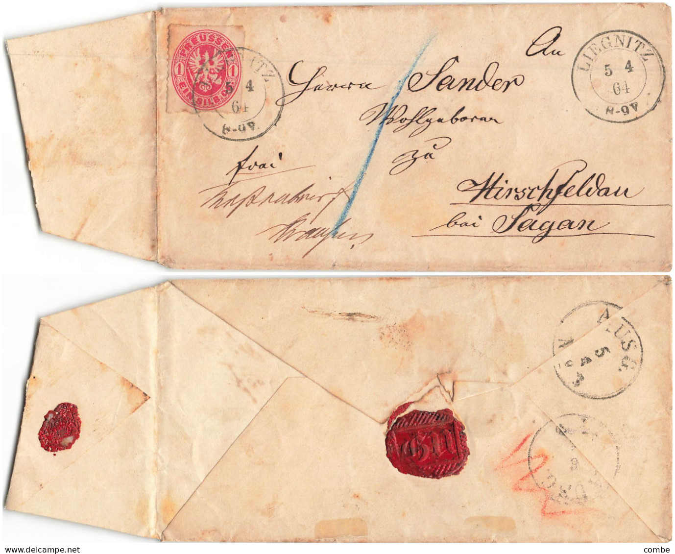 LETTRE. PRUSSE. 1Si. LIEGNITZ NACH  HIRSCHFELDAU (JELENIN POLAND)  BAI ZAGAN        /  2 - Postal  Stationery