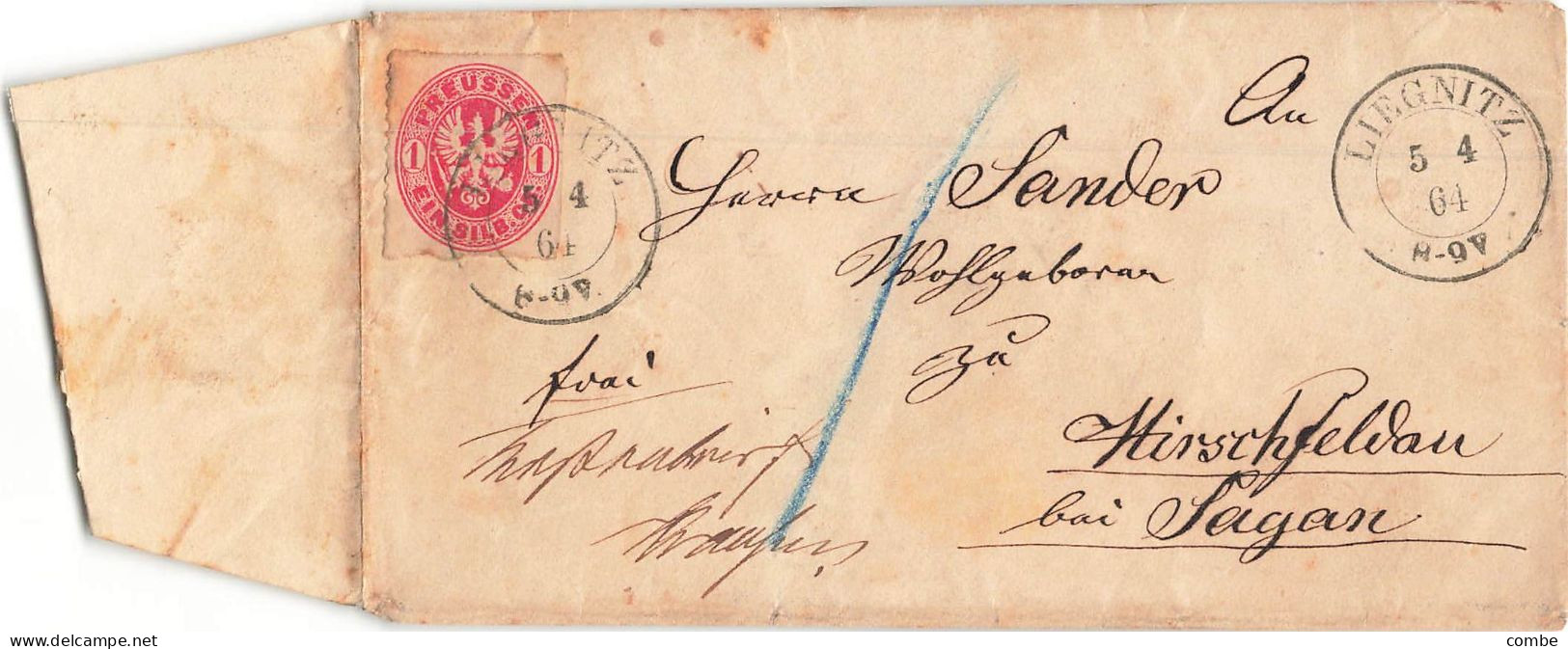 LETTRE. PRUSSE. 1Si. LIEGNITZ NACH  HIRSCHFELDAU (JELENIN POLAND)  BAI ZAGAN        /  2 - Entiers Postaux