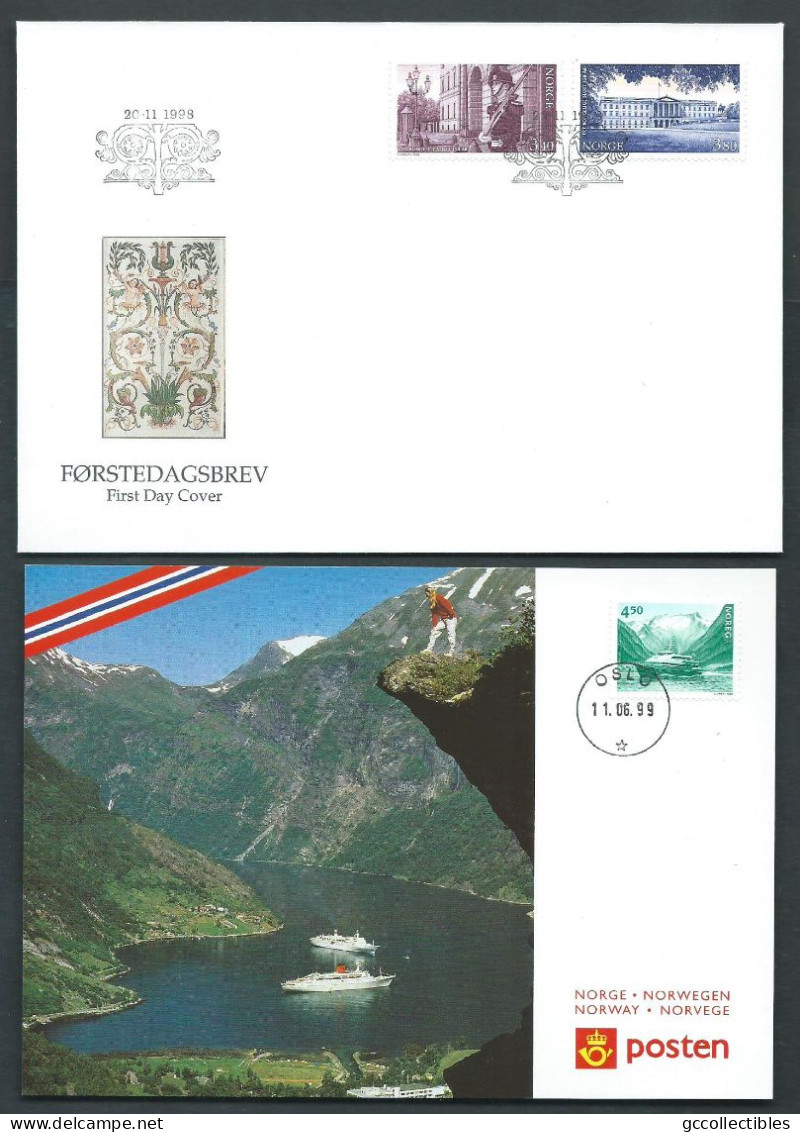 Norway - 1998 Royal Castle Pair On FDC + Postal Card 1999 - Andere & Zonder Classificatie