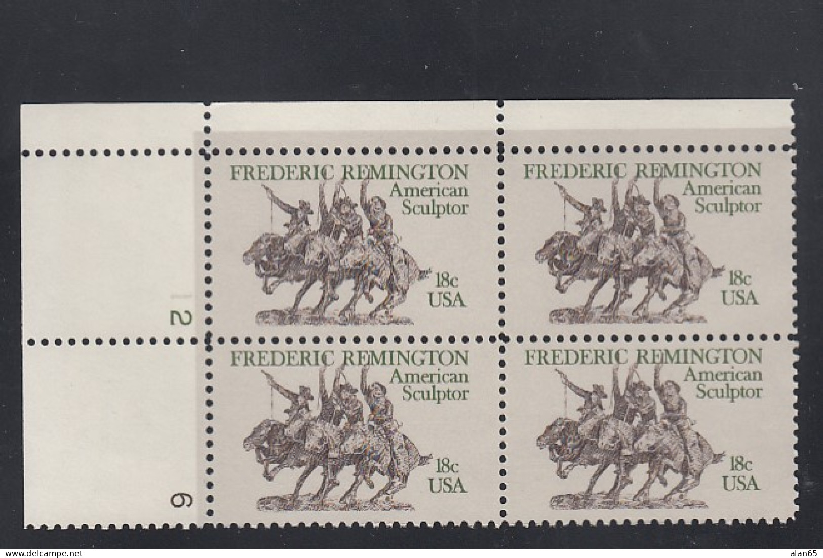 Sc#1934, Plate # Block Of 4 18-cent, Frederic Remington American Sculptor, US Postage Stamps - Números De Placas