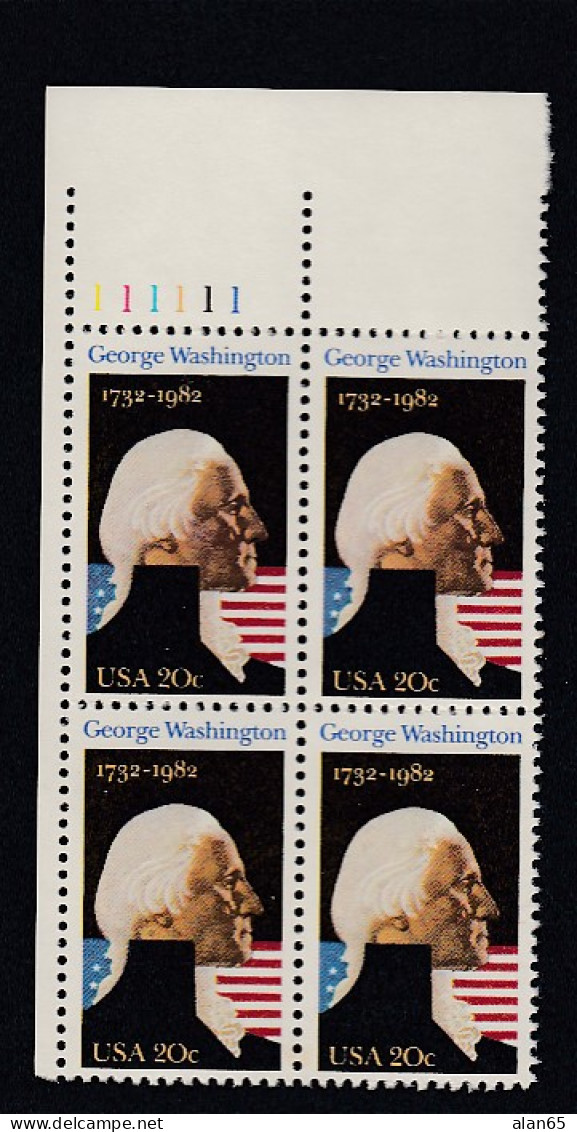 Sc#1952, Plate # Block Of 4 20-cent, George Washington US President, US Postage Stamps - Números De Placas
