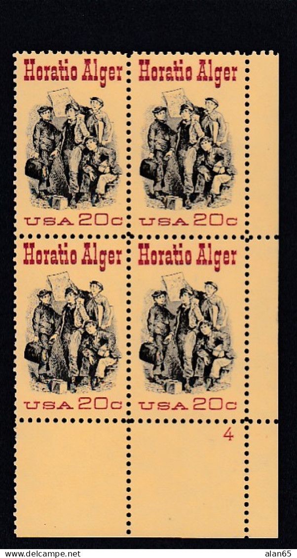 Sc#2010, Plate # Block Of 4 20-cent, Horatio Alger US Author, US Postage Stamps - Plate Blocks & Sheetlets