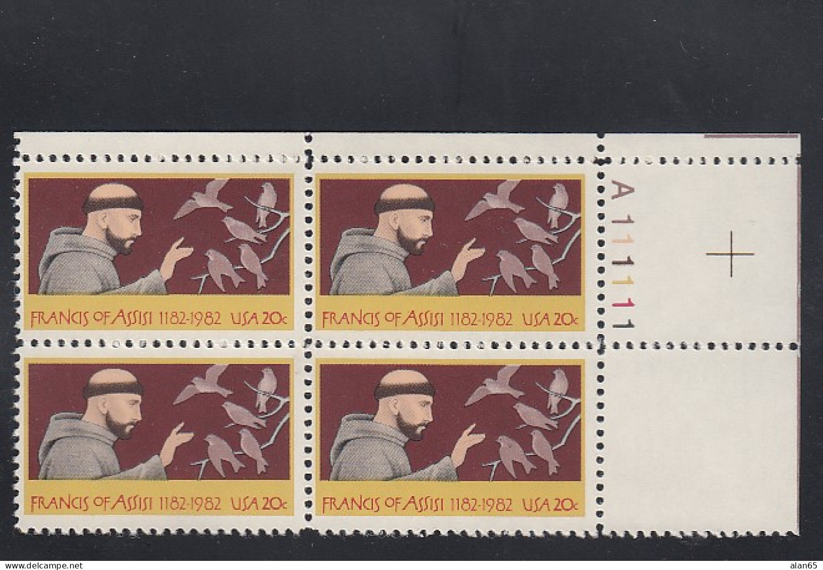 Sc#2023, Plate # Block Of 4 20-cent, Francis Of Assisi Religious Leader, US Postage Stamps - Plattennummern