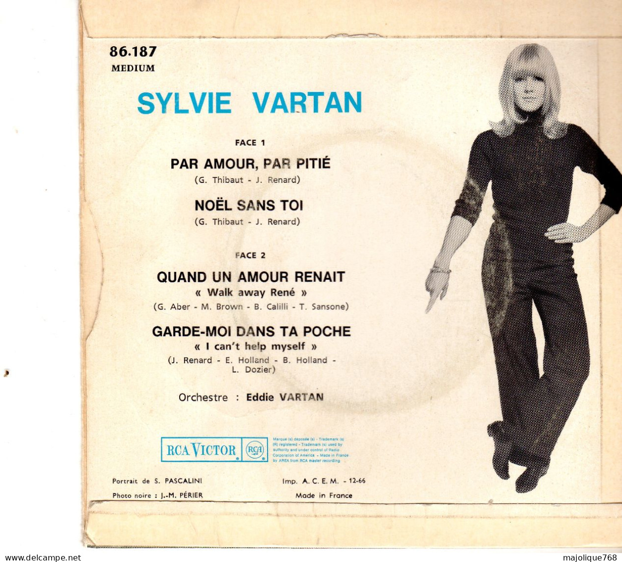 Disque 45T - De Sylvie Vartan - Par Amour, Par Pitié - RCA VICTOR 86.187 - France 1966 - - Soul - R&B