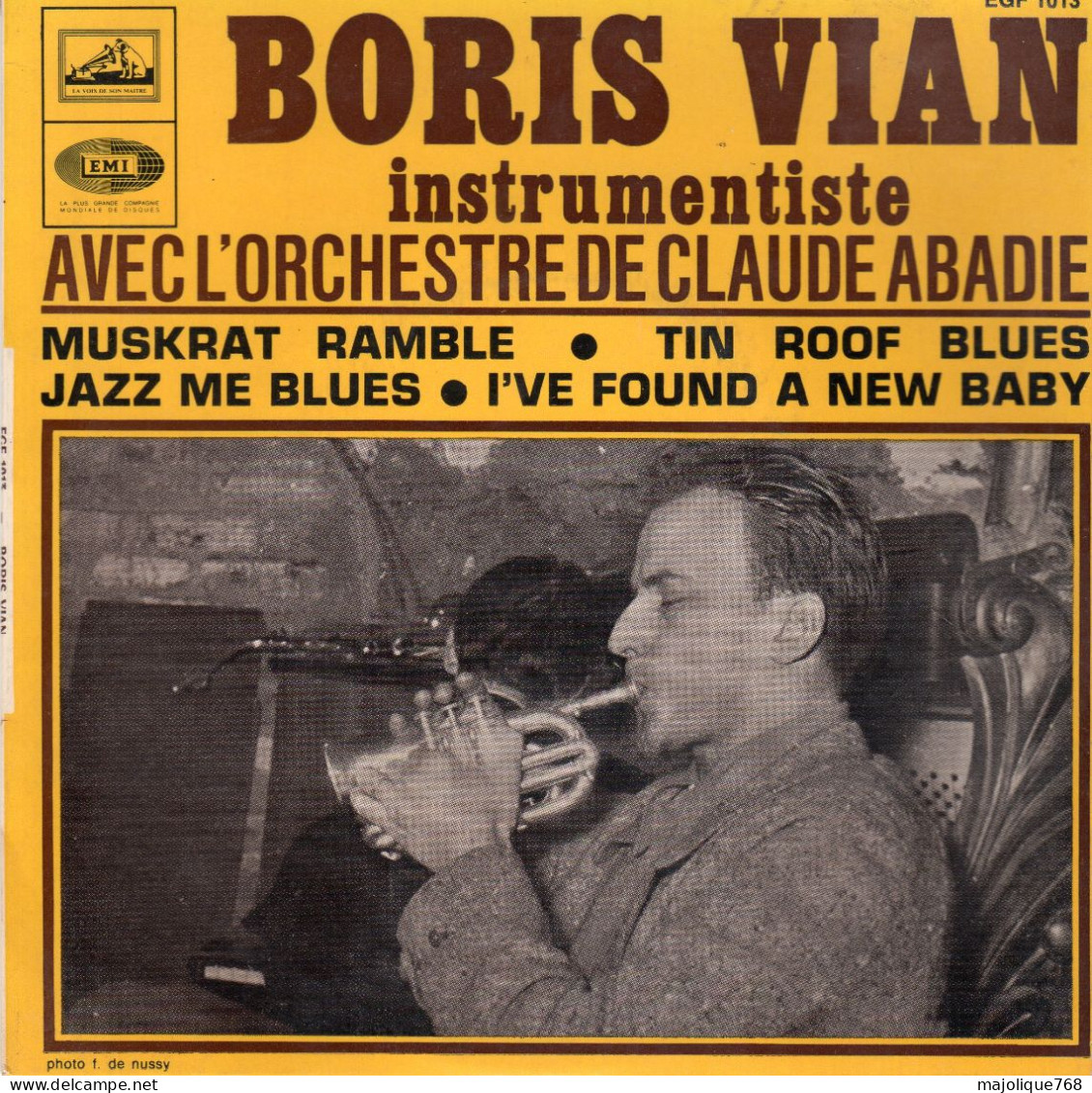Disque 45T - De Boris Vian Avec L'Orchestre De Claude Abadie* – Boris Vian Instrume - Muskrat Ramble -  EGF 1013 - - Jazz
