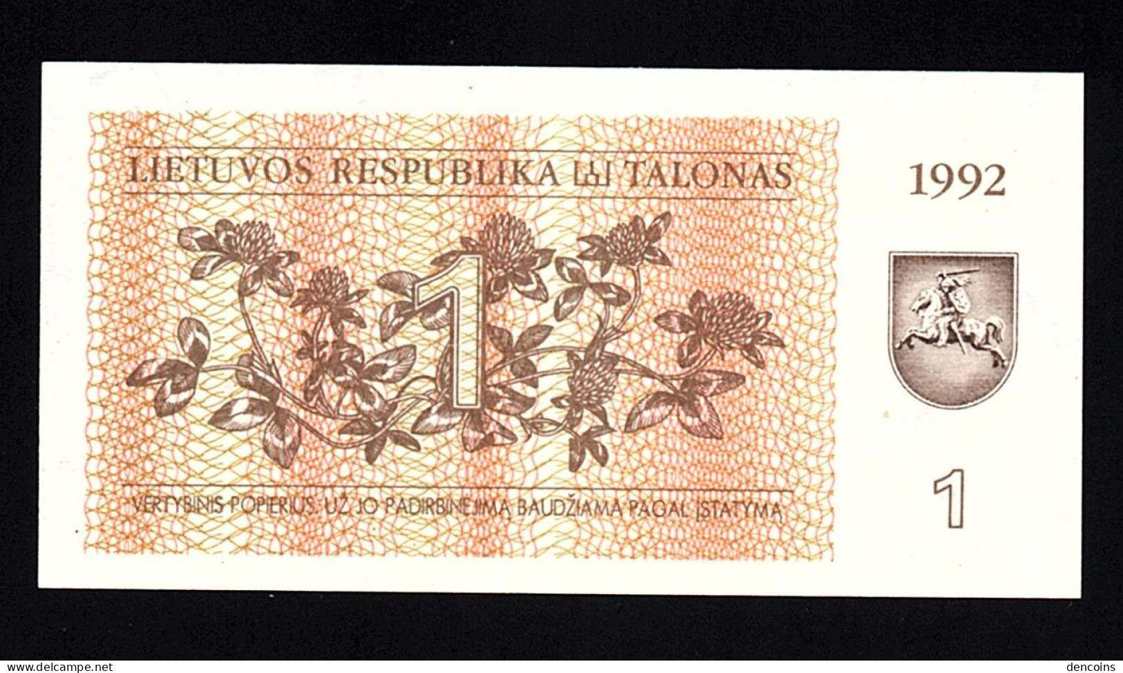 LITHUANIA P-39  1 TALONAS  1992  UNC !!!!!!!!! - Lituanie