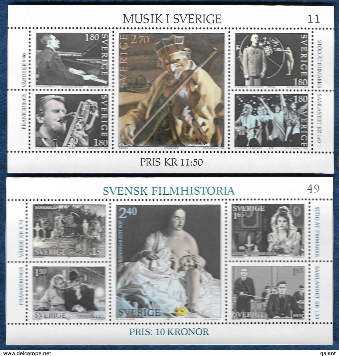 Sweden 1981 / 1983 Blocks Mi. 9 - 11 Music In Sweden & Swedish Film History MNH** - Blocs-feuillets