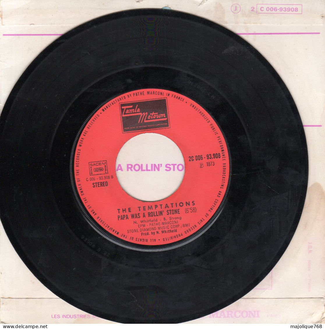 Disque 45T - The Temptations - Papa Was A Rollin' Stone - Tamla Motown 2 C006-93908 - France 1973 - Soul - R&B