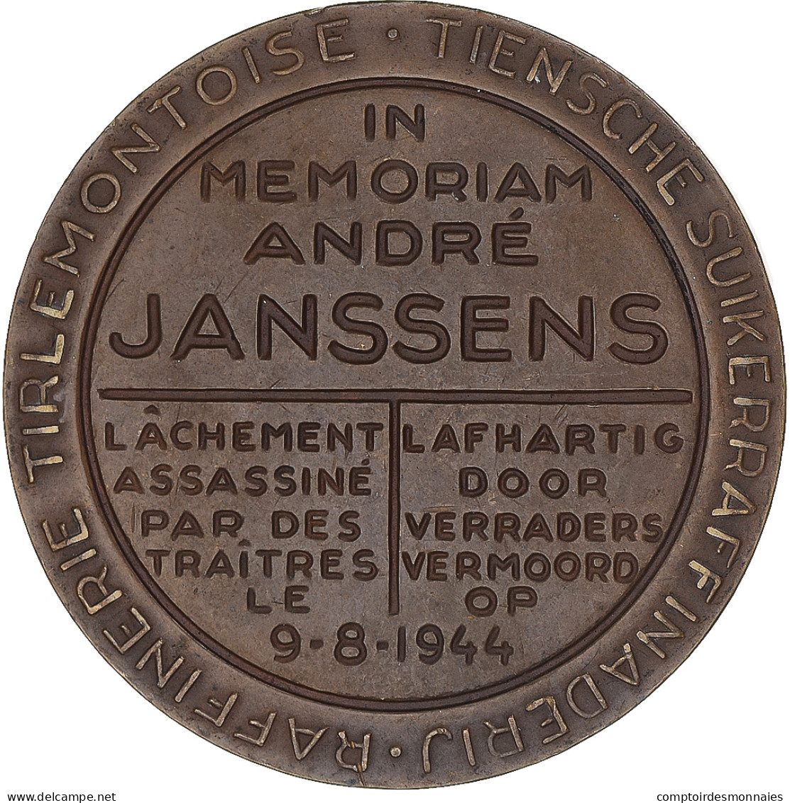 Belgique, Médaille, André Janssens Assassiné, Business & Industry, 1944, Rau - Autres & Non Classés