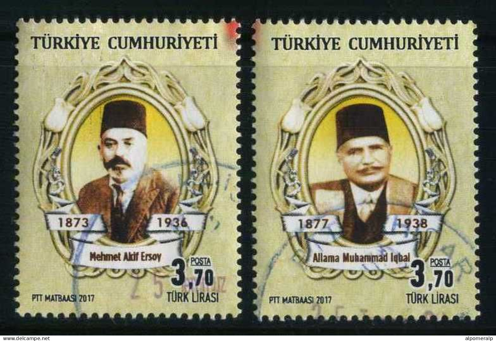 Türkiye 2017 Mi 4384-4385 Diplomatic Relations With Pakistan | Mehmet Âkif Ersoy, Allama Muhammad Iqbal - Used Stamps