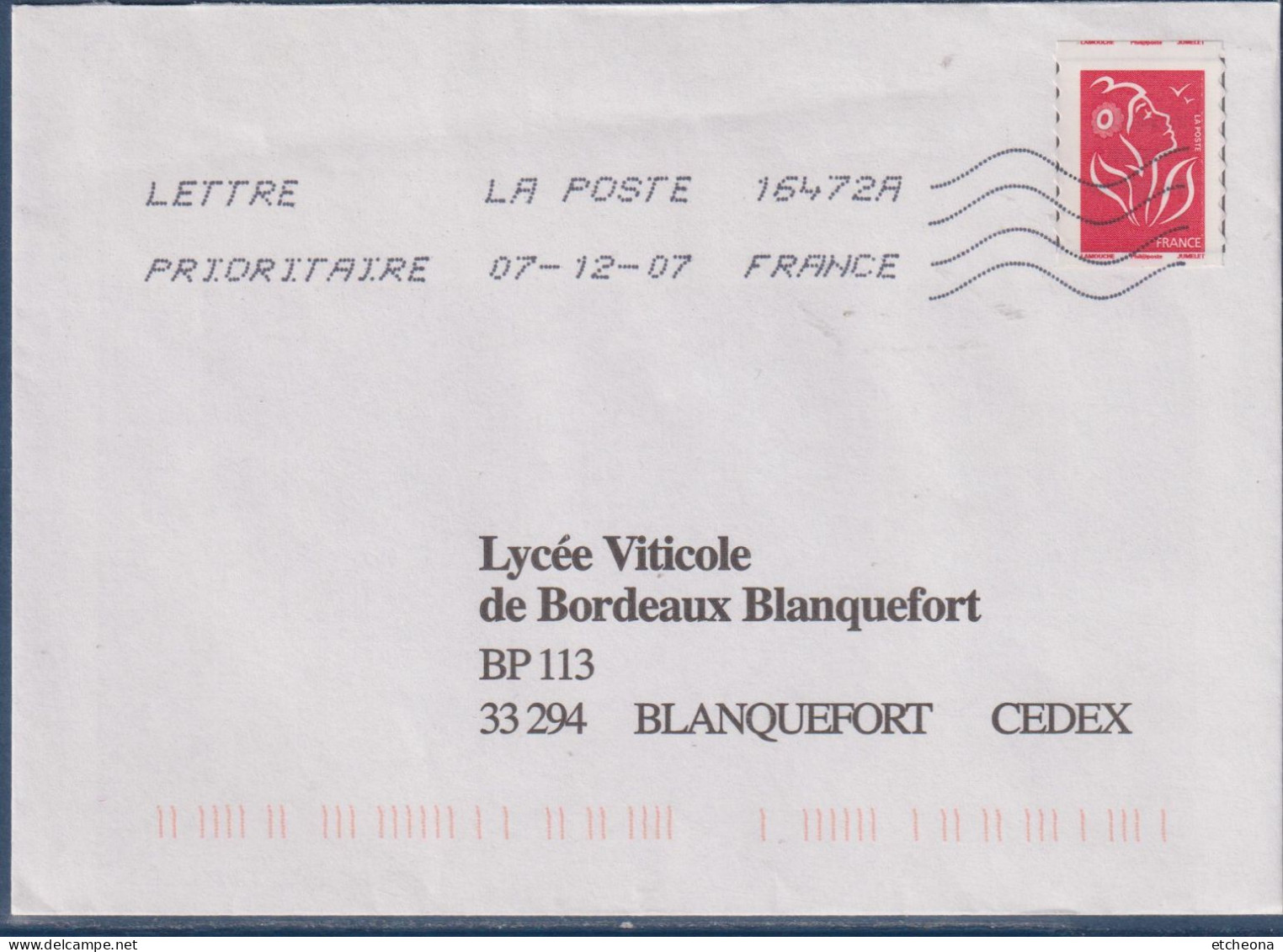 Enveloppe Avec Timbre Lamouche 49b Légende Phil@poste Mauvaise Découpe Verticale (ex 3744A) Le 07.12.07 - Briefe U. Dokumente