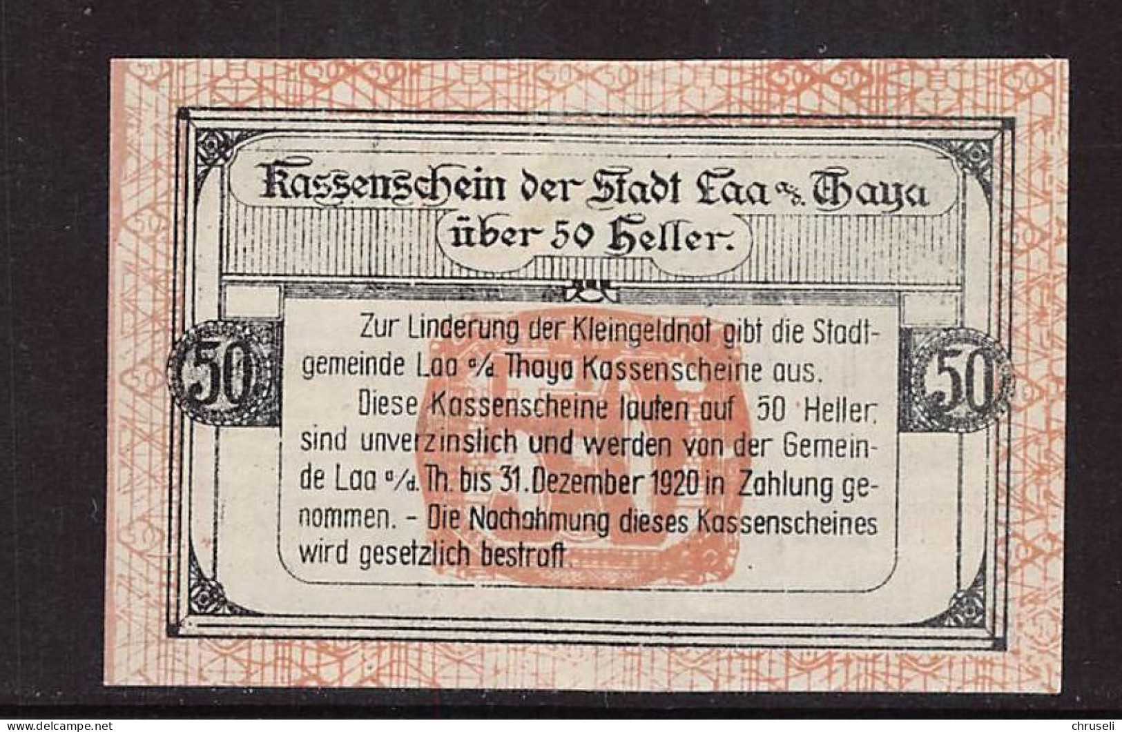 Laa An Der Thaya  Notgeld  Einzelnote - Autriche