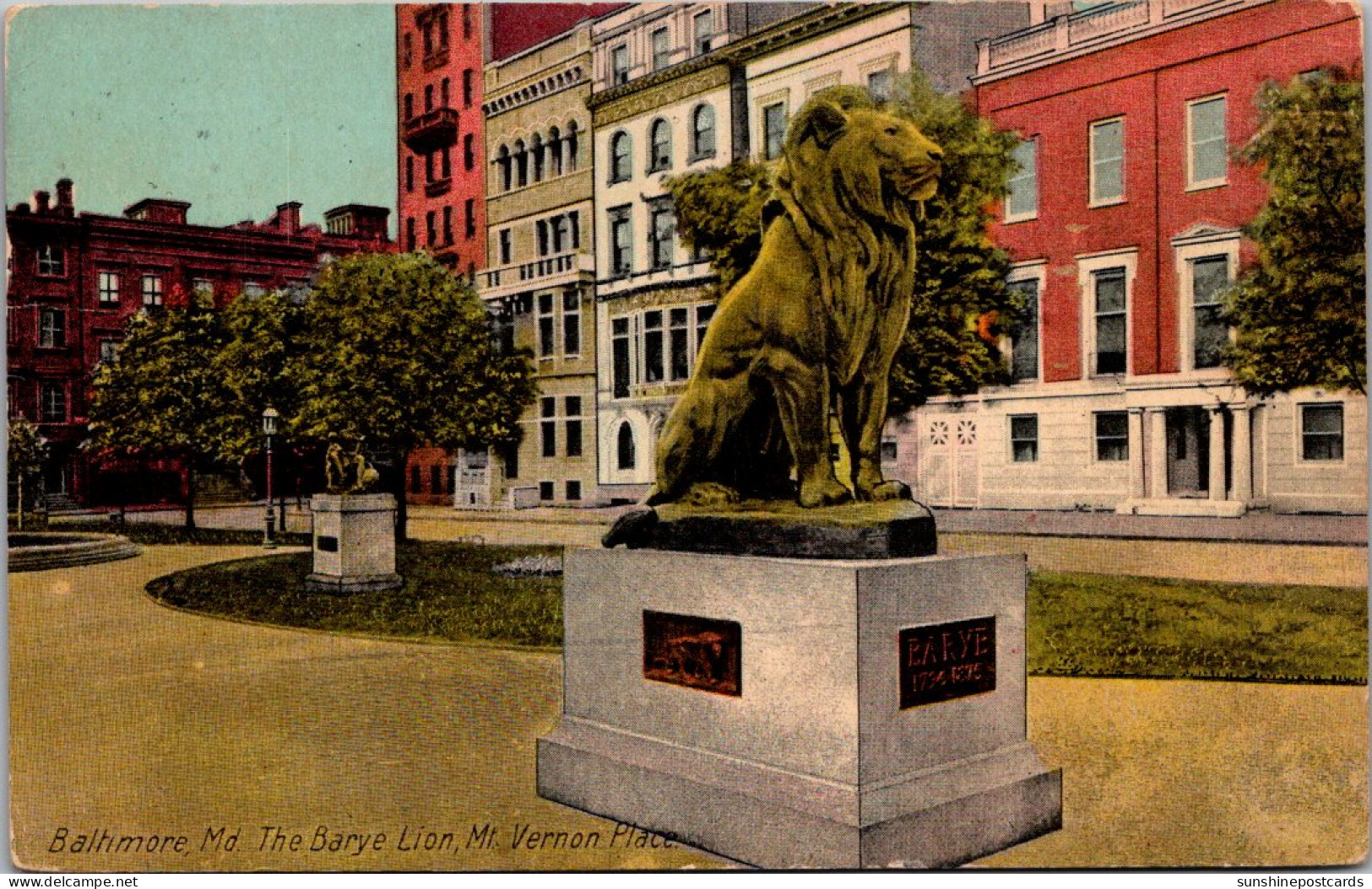 Maryland Baltimore Mount Vernon Place The Barye Lion 1913 - Baltimore