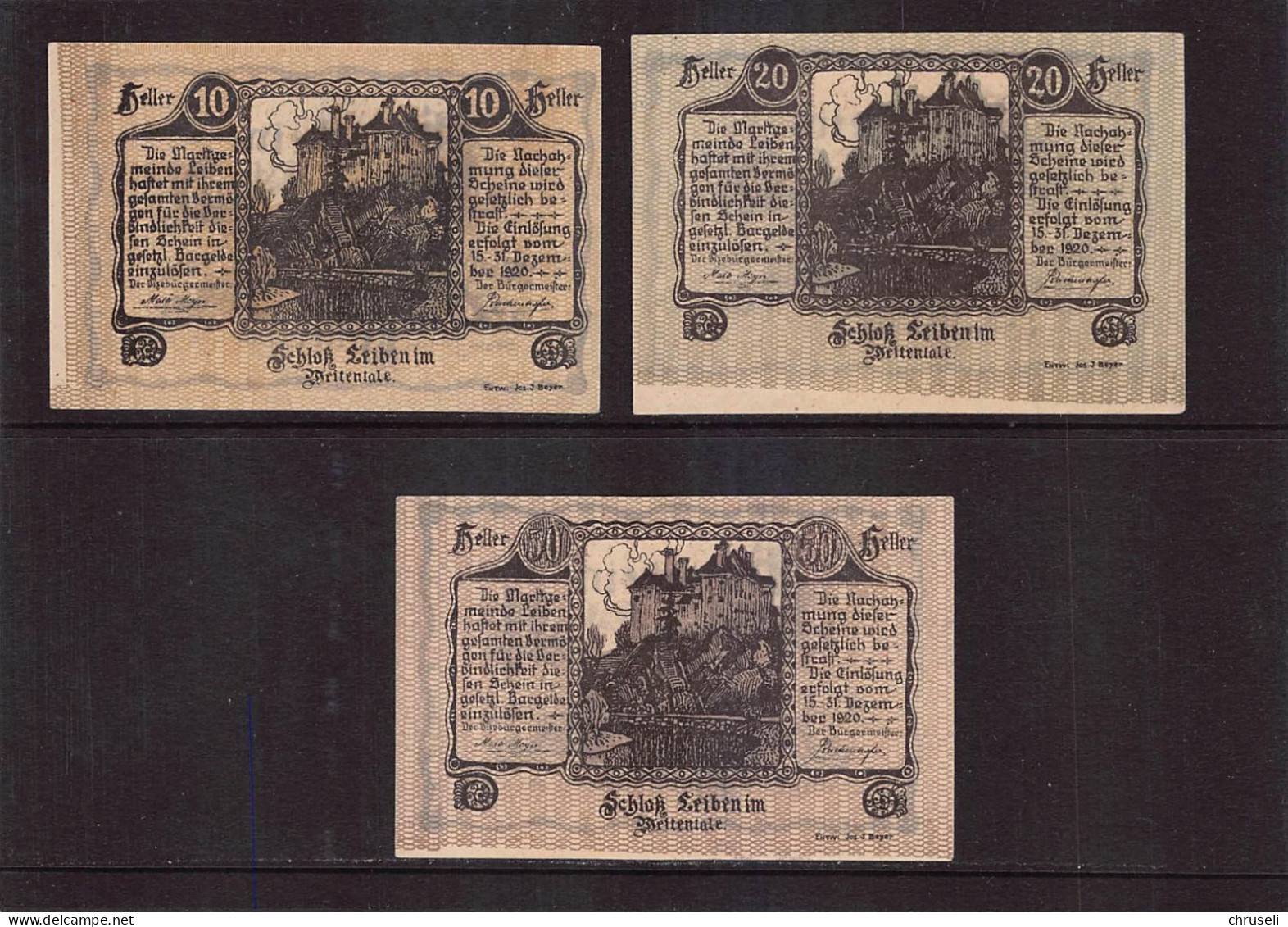 Leiben  Notgeld  Lot Serie A 3 Noten - Autriche