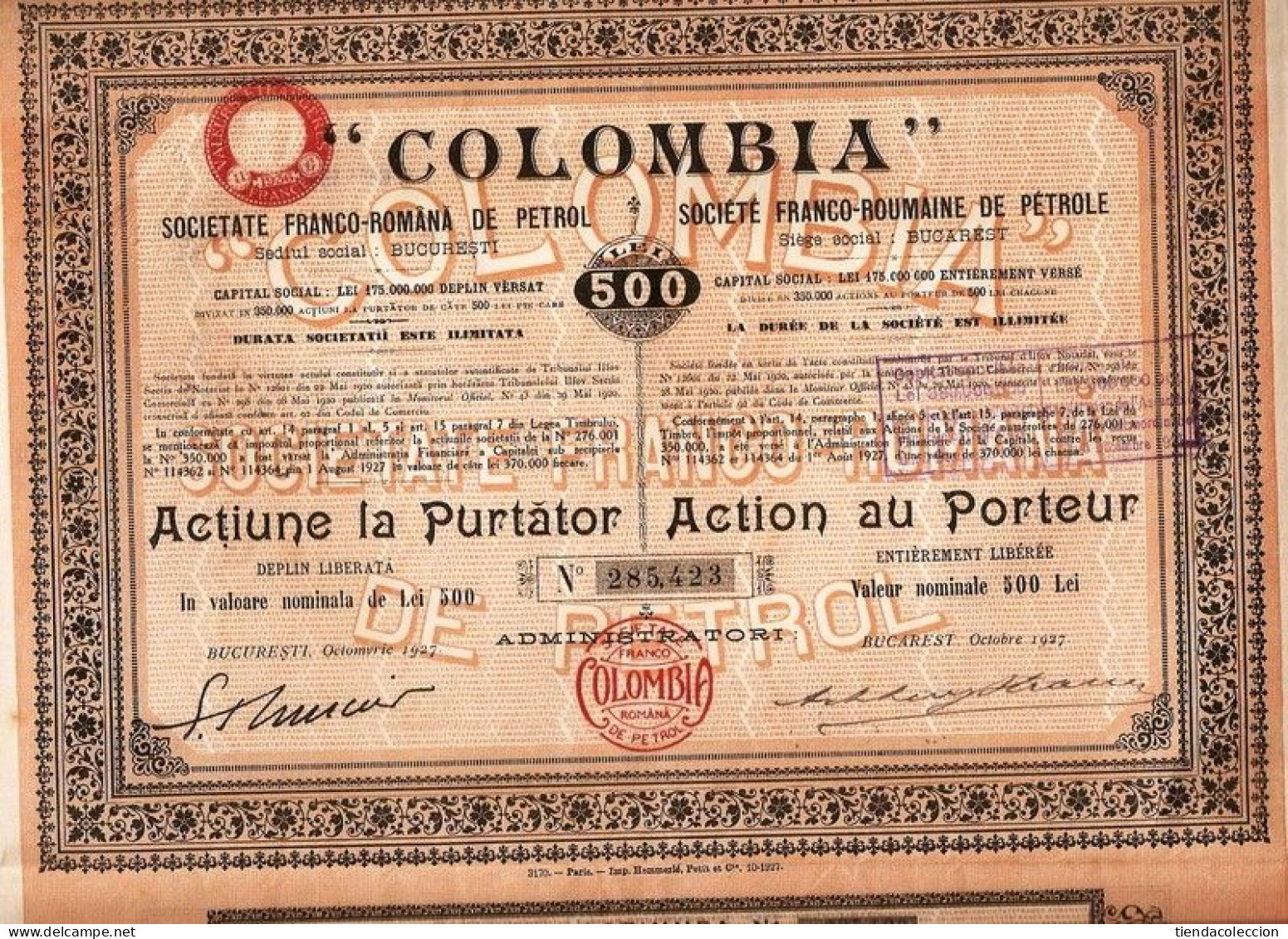 "COLOMBIA" SOCIEDA FRANCO-RUMANA DE PETROLEO - Oil