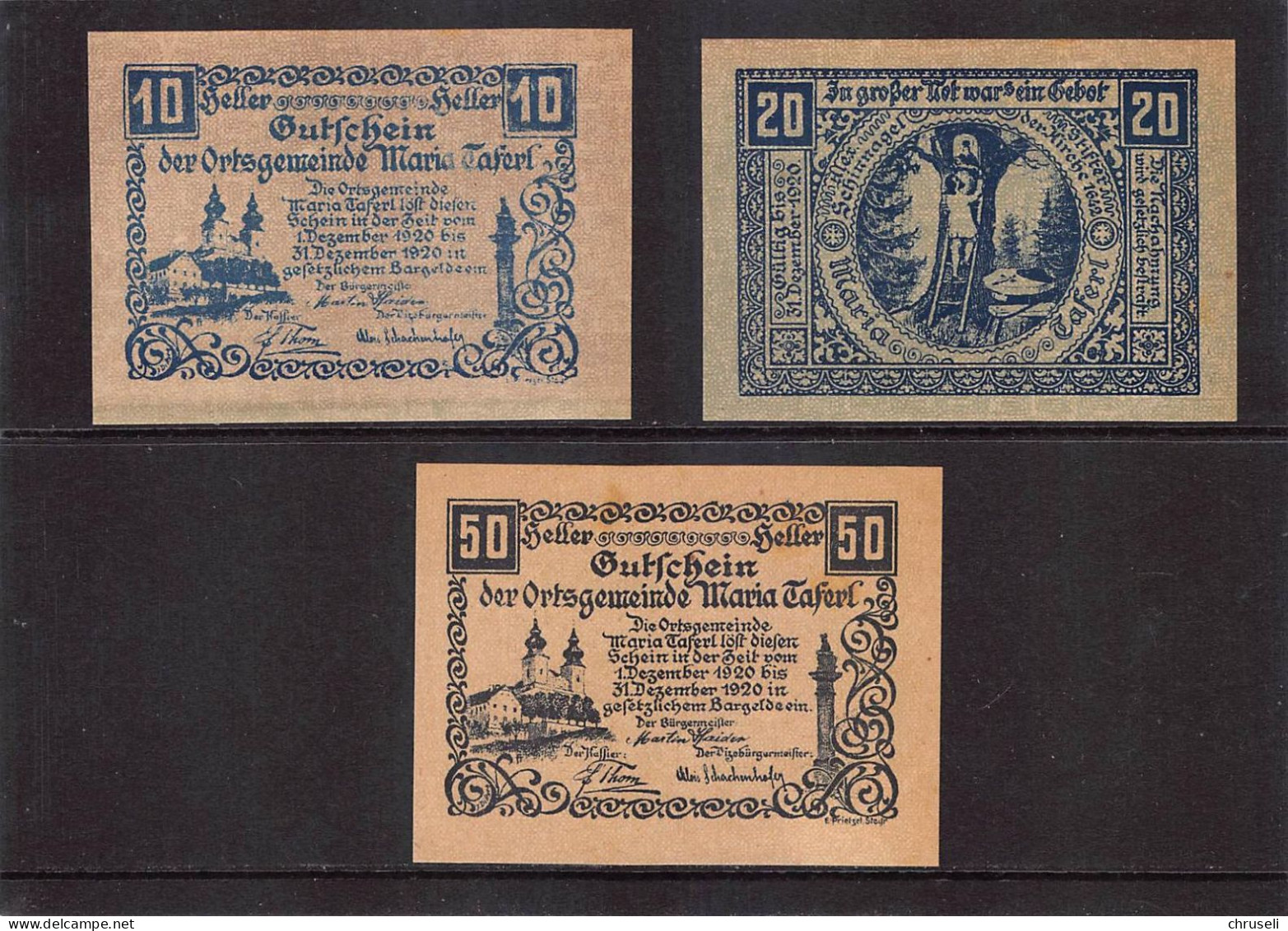 Maria Taferl Notgeld  Lot Serie A 3 Noten - Autriche