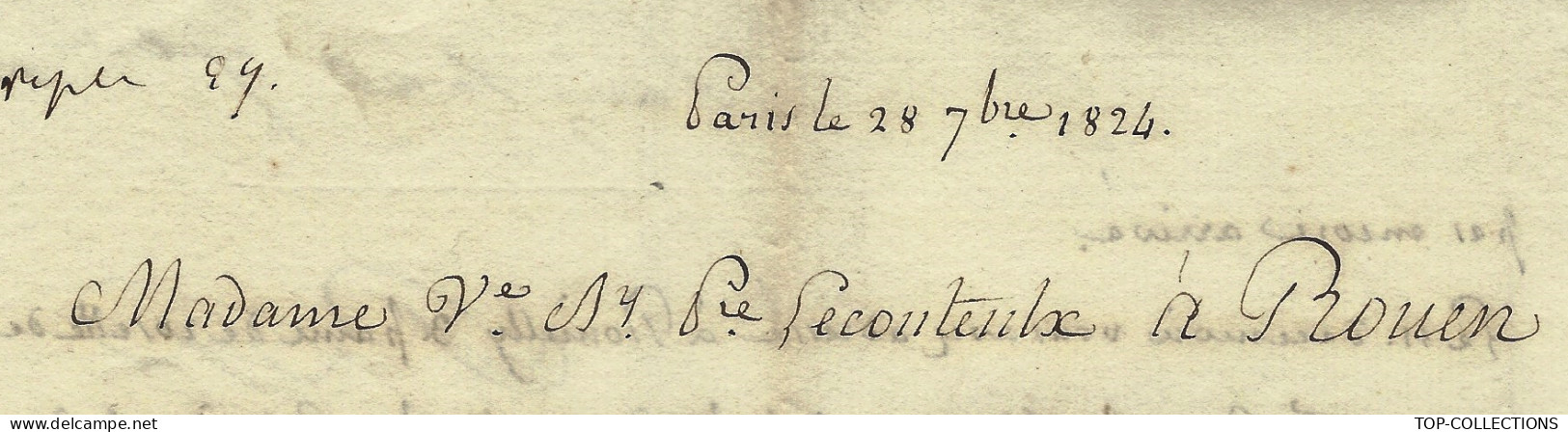 1824 LETTRE Paris FONDERIE DE ROMILLY MANUFACTURE  CUIVRE COMPTABILITE  => Lecouteulx Rouen NEGOCE FINANCE V.HISTORIQUE - 1800 – 1899