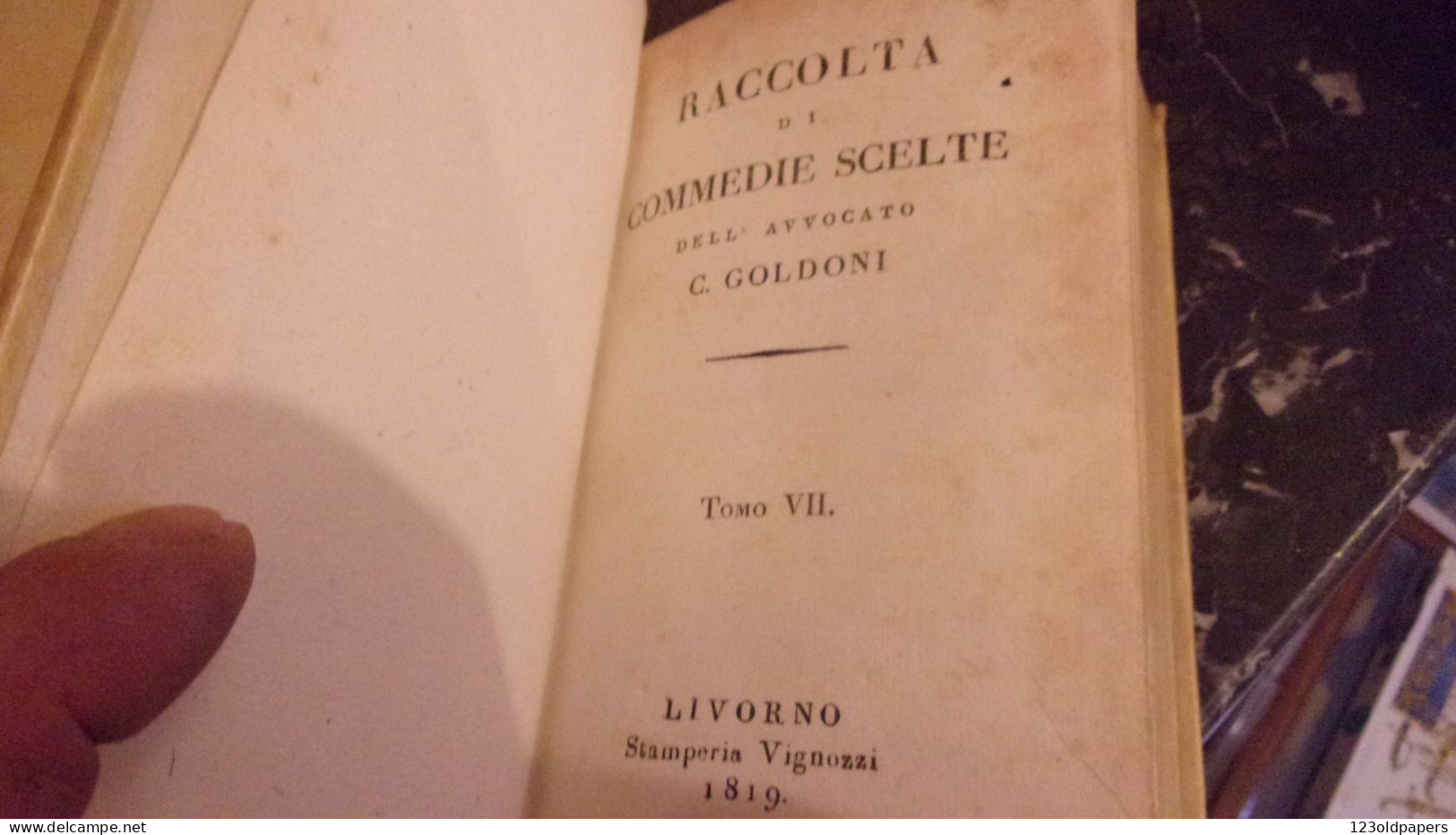 1819 OTTIMA RILEGATURA VELIN COMPLETA IN 4 VOLUMI GOLDONI COMMEDIE SCELTE LIVORNO STAMPERIA VIGNOZZI