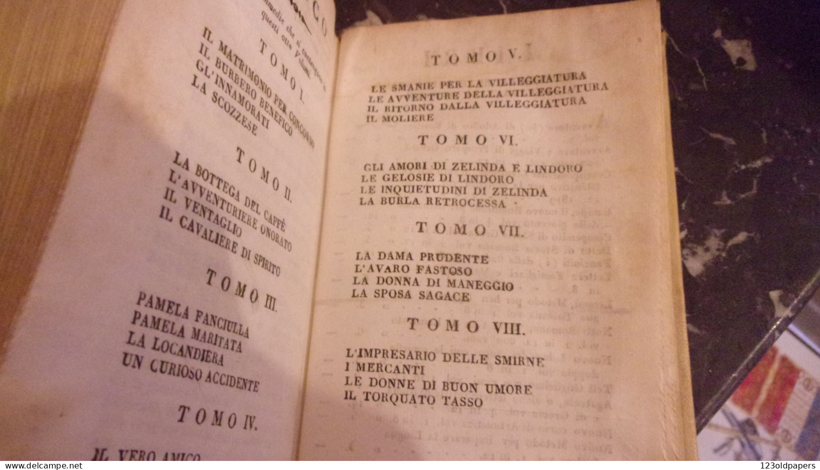 1819 OTTIMA RILEGATURA VELIN COMPLETA IN 4 VOLUMI GOLDONI COMMEDIE SCELTE LIVORNO STAMPERIA VIGNOZZI