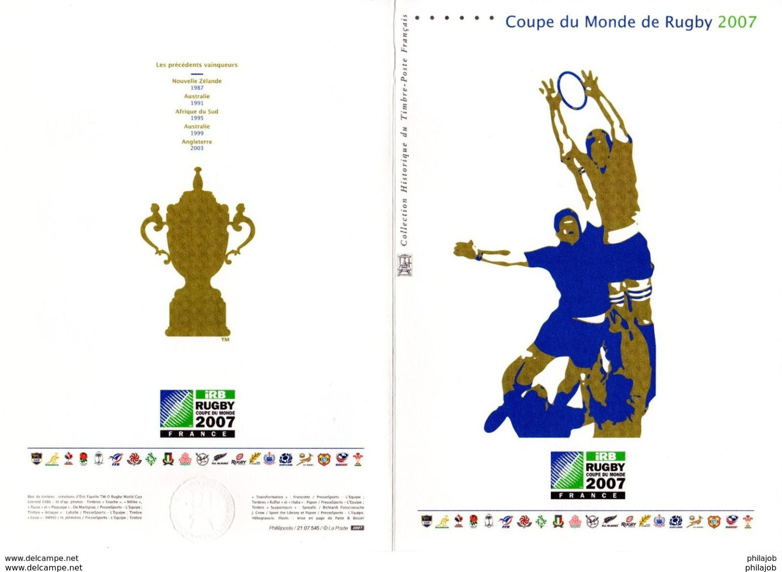 " COUPE DU MONDE DE RUGBY " Sur Doc Philatélique Officiel De 4 Pages De 2007 N°YT BF 110 DPO - Rugby