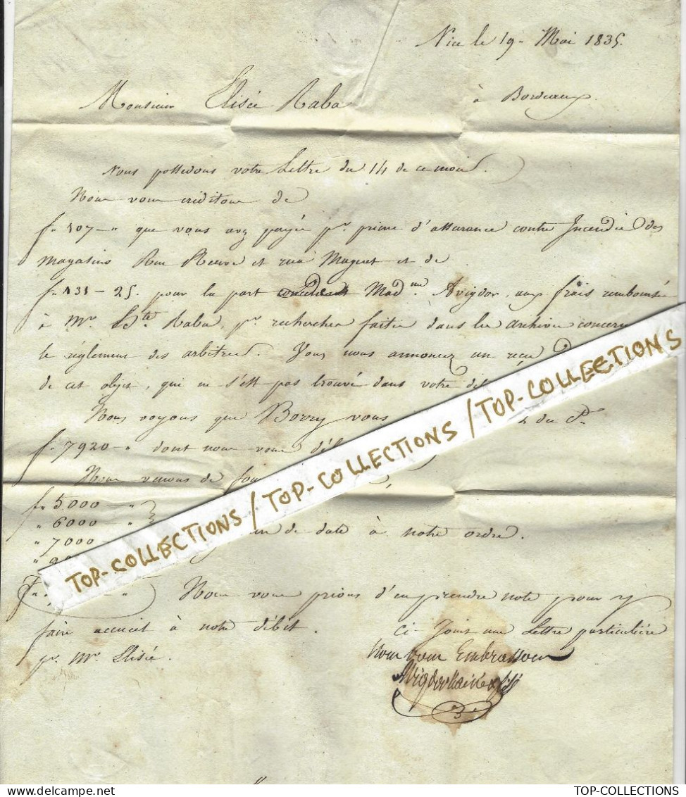 JUDAICA 1835 De Nice Sign. Avigdor L’Ainé Pour Elisée Raba Bordeaux BANQUE FINANCE NEGOCE VOIR SCANS+HISTORIQUE - Autres & Non Classés