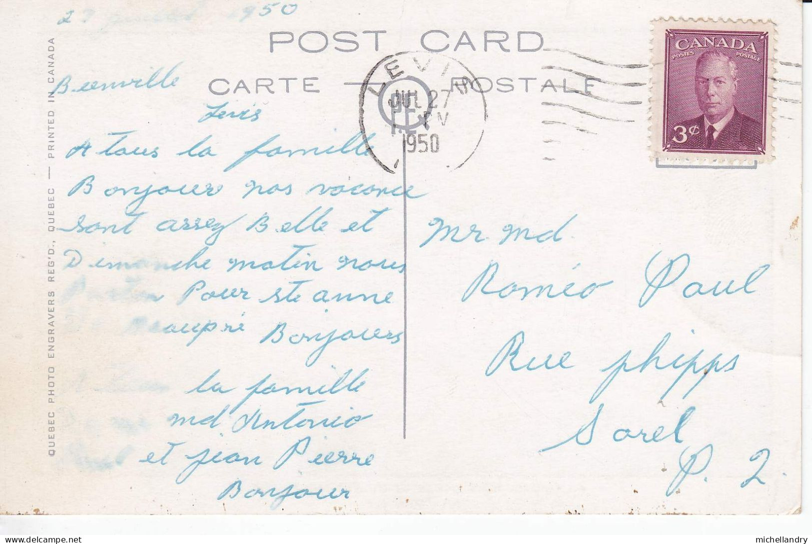 Carte Postal (123251) Hotel Kent House Et Chutes Montmorency Jul 27 1950 Timbre 3c CDN Avec écriture - Cataratas De Montmorency