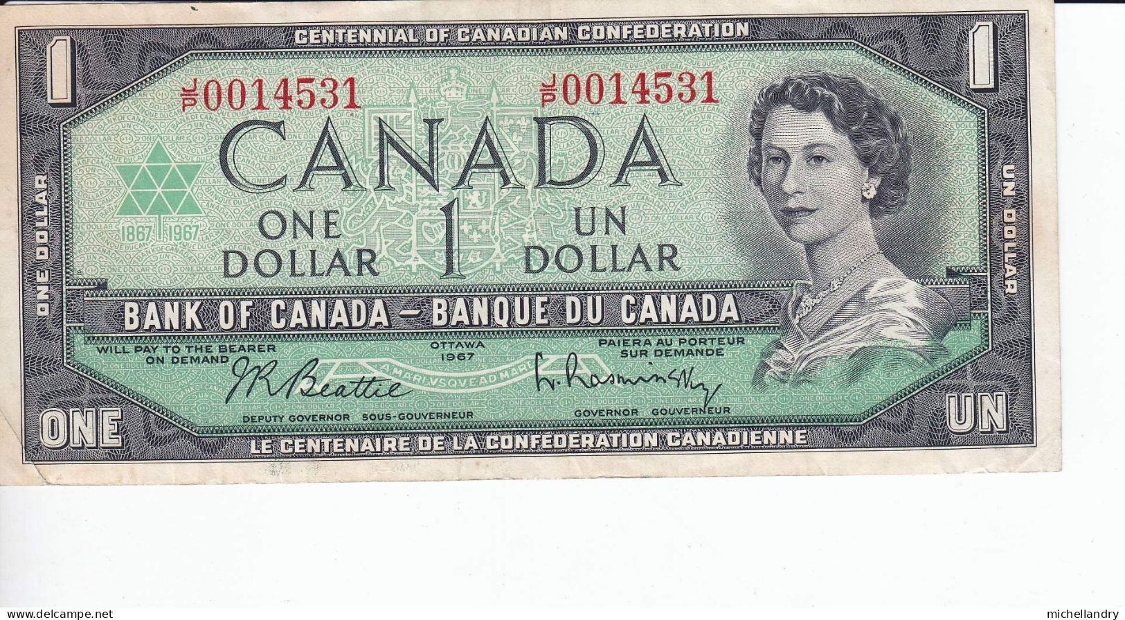 Monnaie (123254) Banque Du Canada 1954 Un Dollar Centenial Confederation Série JP0014531 Beattie/Raminsky - Kanada