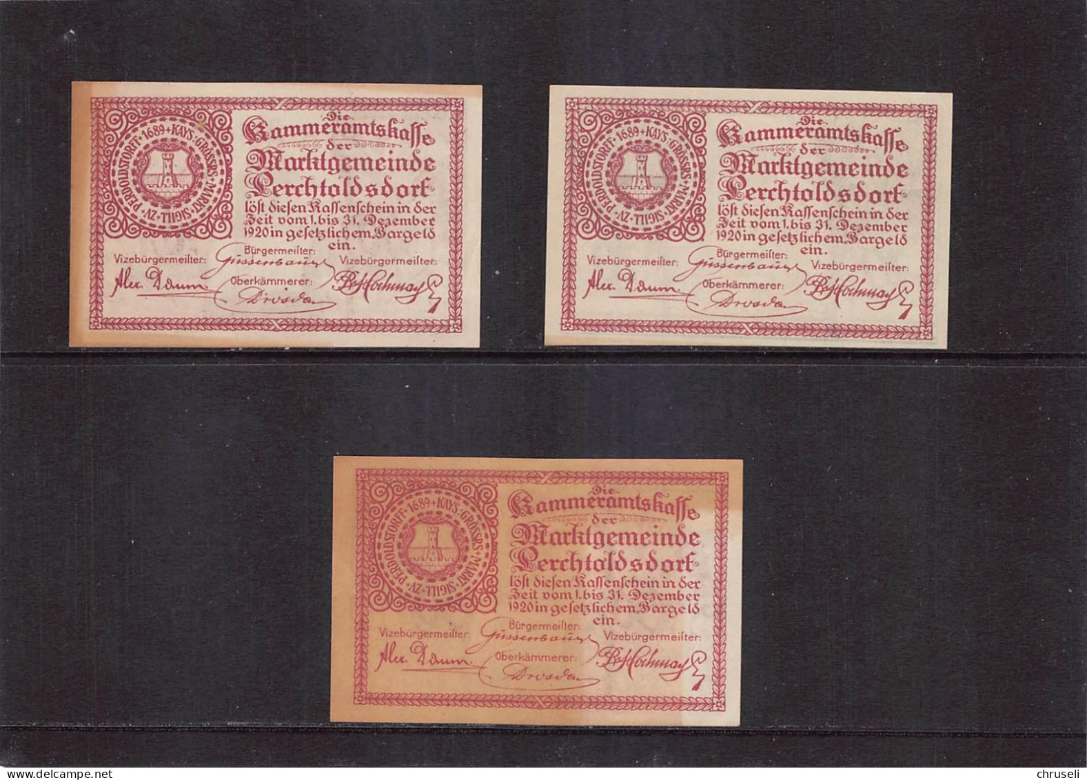 Perchtoldsdorf  Notgeld  Lot Serie A 3 Noten - Autriche