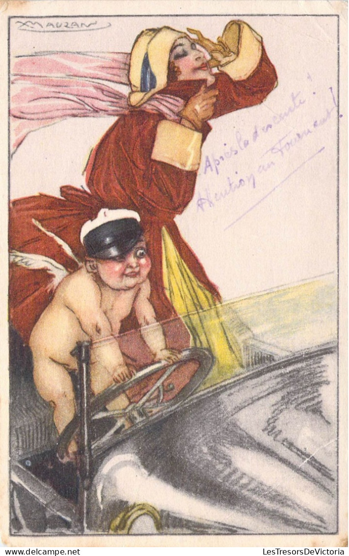 Illustrateur - Mauzan - Femme En Voiture Avec Un Ange Qui Conduit - Carte Postale Ancienne - Mauzan, L.A.