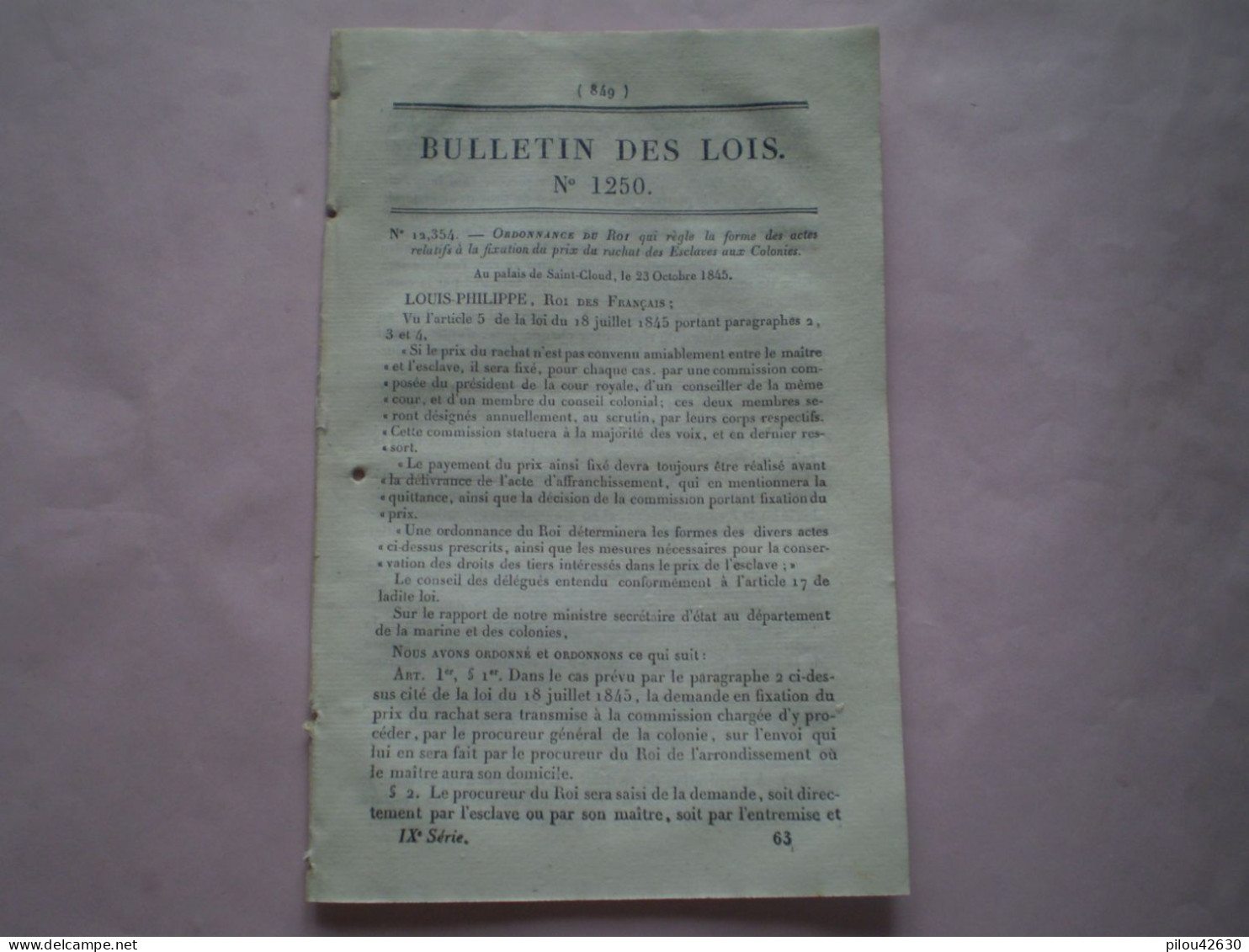 Fixation Du Prix De Rachat Des Esclaves. Bâtiments Militaires Pointe à Pitre. Séquestre En Algérie. Incendie Toulon.... - Decreti & Leggi
