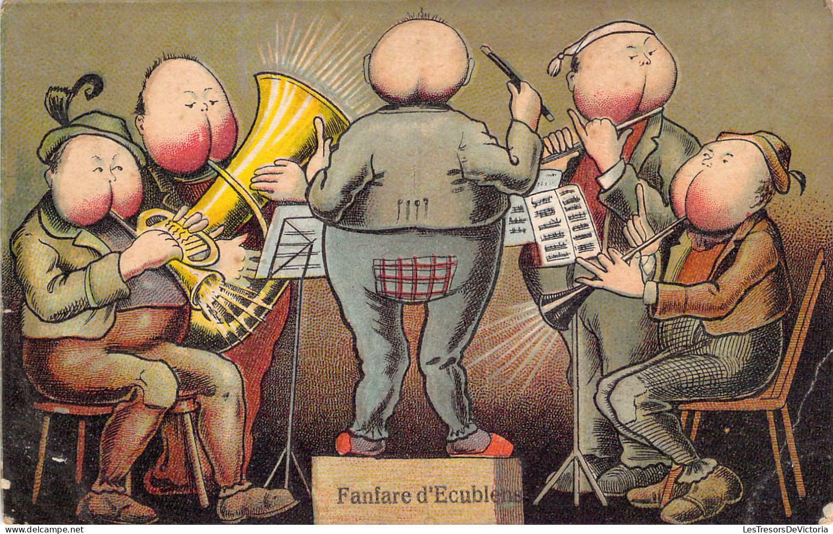 Humour - Musiciens Au Visage En Forme De Fesses - Fanfare D'Ecublens - Carte Postale Ancienne - Humor