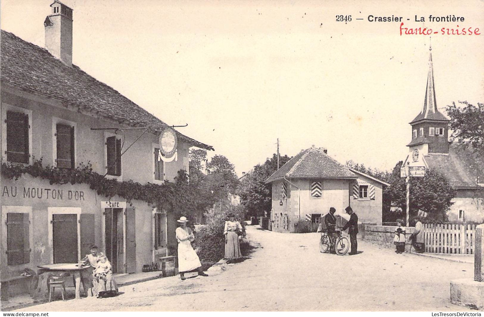 Suisse - Crassier - La Frontière Franco Suisse - Clocher - Animé - Carte Postale Ancienne - Crassier