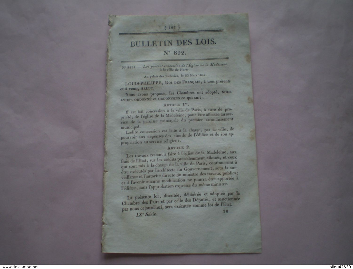 Bulletin Des Lois : Pont Suspendu & Tarif Try De Vincelles à Dormans.Police De La Grande Voirie. Eglise De La Madeleine - Decreti & Leggi