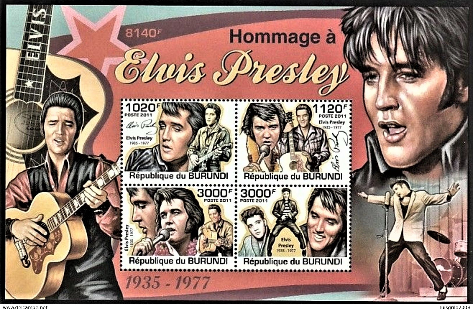 Hommage à Elvis Presley, 1935-1977 -|- Burundi, 2011 - MNH - Hojas Y Bloques