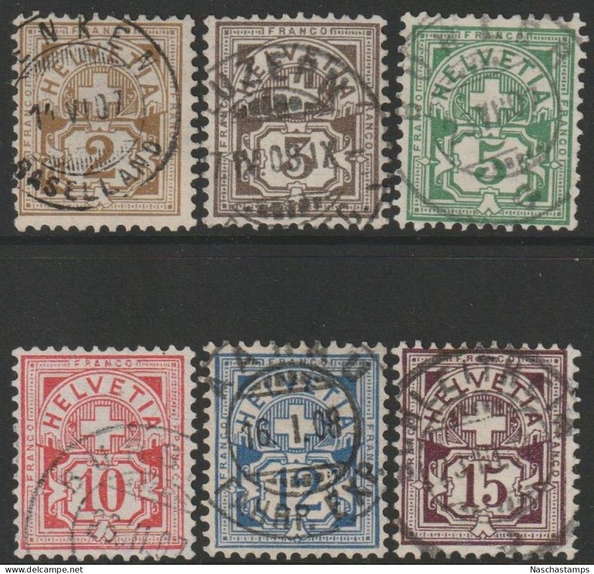 Switzerland 1906 Cross & Shield Set Of 6 Used Stamps - Ungebraucht