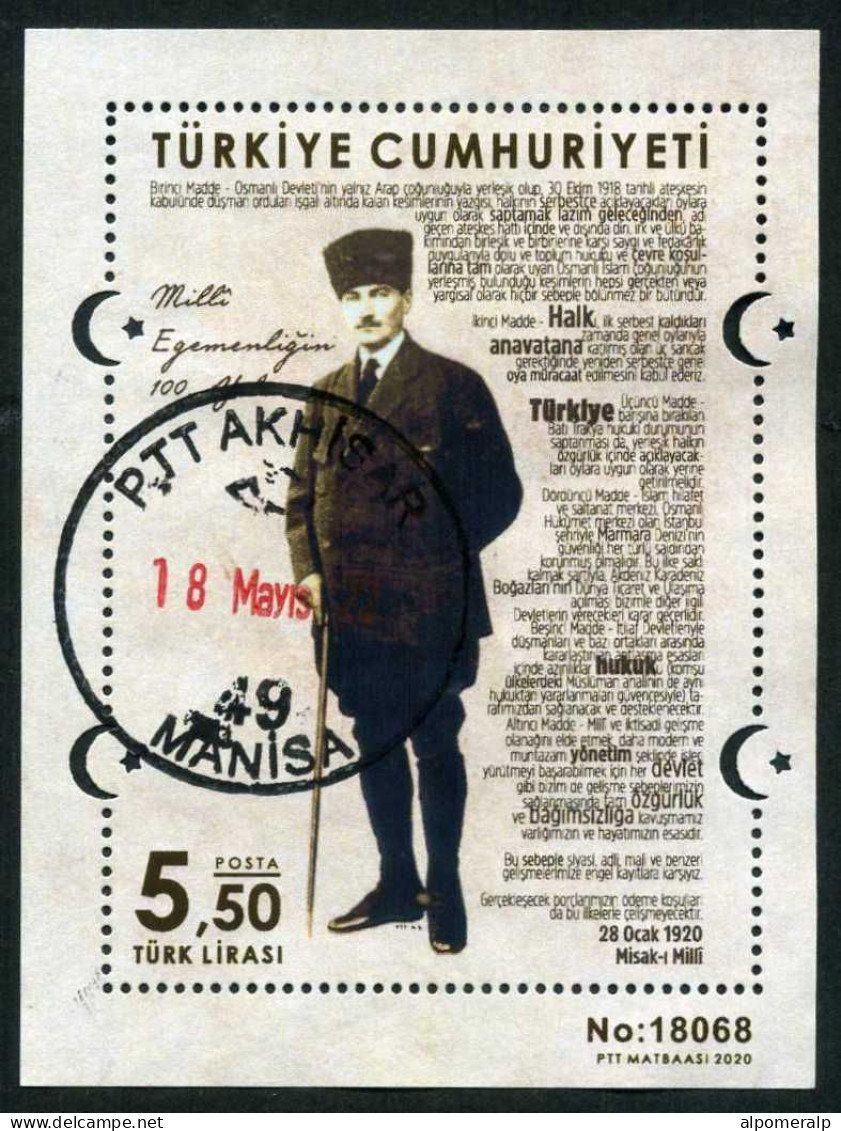 Türkiye 2020 Mi 4564 [Block 199] Mustafa Kemal ATATÜRK, Sovereignty Declaration Of 1920 "Misak-ı Millî" (full Text) - Gebraucht