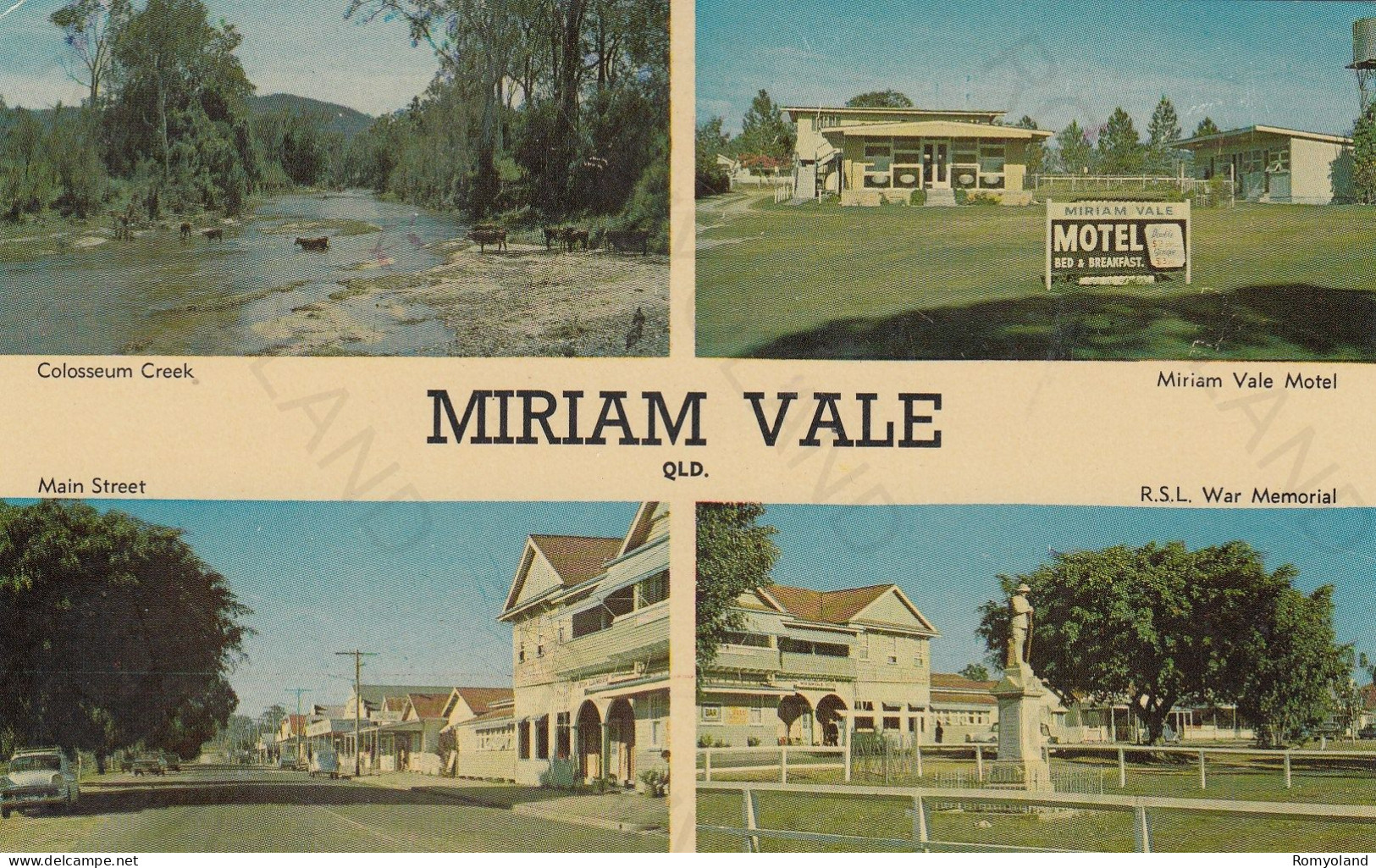 CARTOLINA  MIRIAM VALE,QUEENSLAND-COLOSSEUM CREEK-MIRIAM VALE MOTEL-MAIN STREET-R.S.L.WAR MEMORIAL-NON VIAGGIATA - Otros & Sin Clasificación