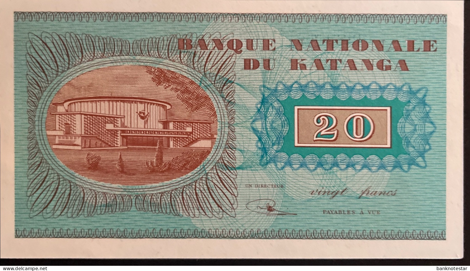 Katanga 20 Francs, P-6a (21.11.1960) - UNC - RARE - Zaïre