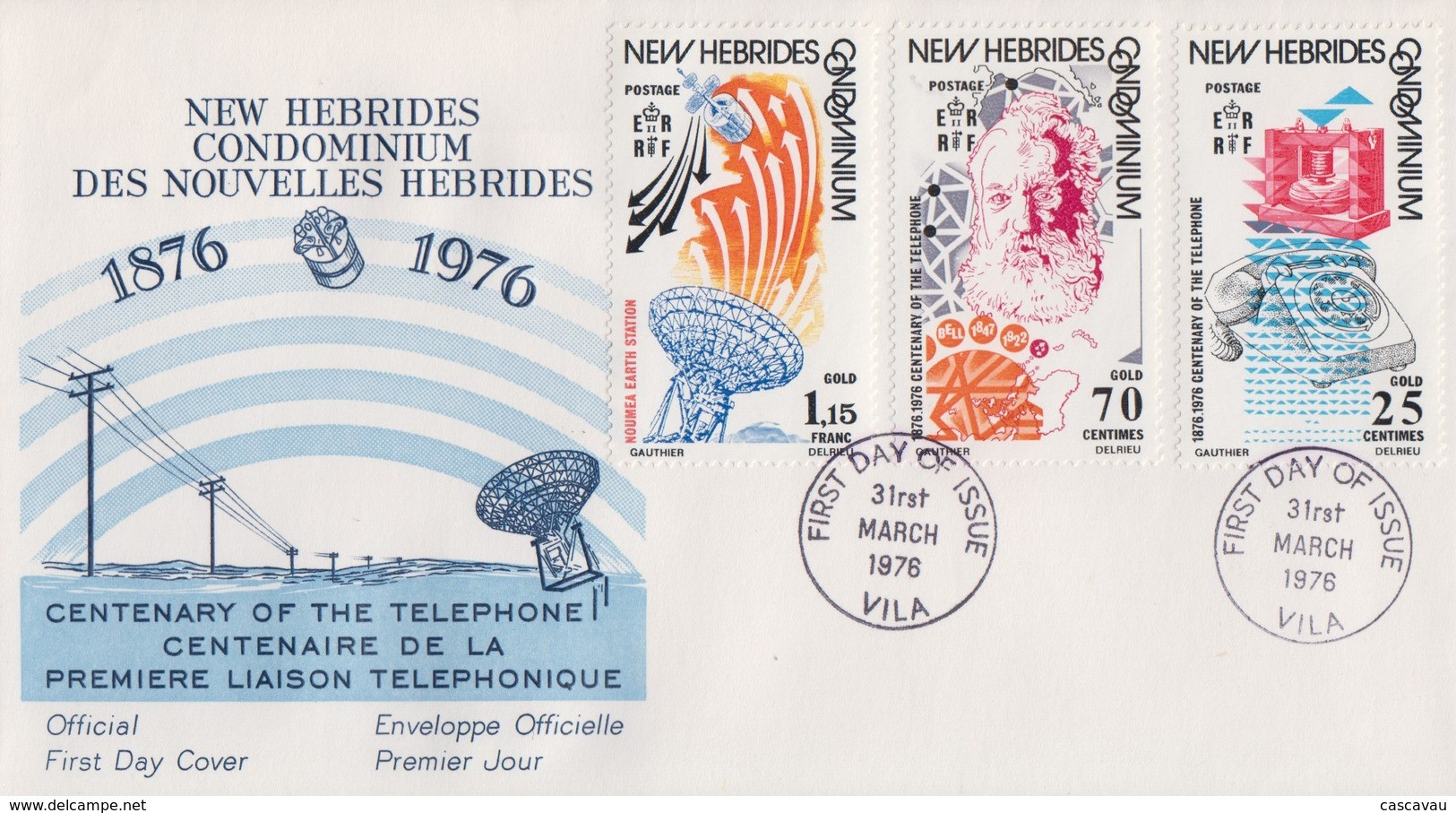 Enveloppe FDC  1er Jour   NOUVELLES  HEBRIDES   Graham  BELL   Centenaire   1ére  Liaison  Téléphonique  1976 - FDC