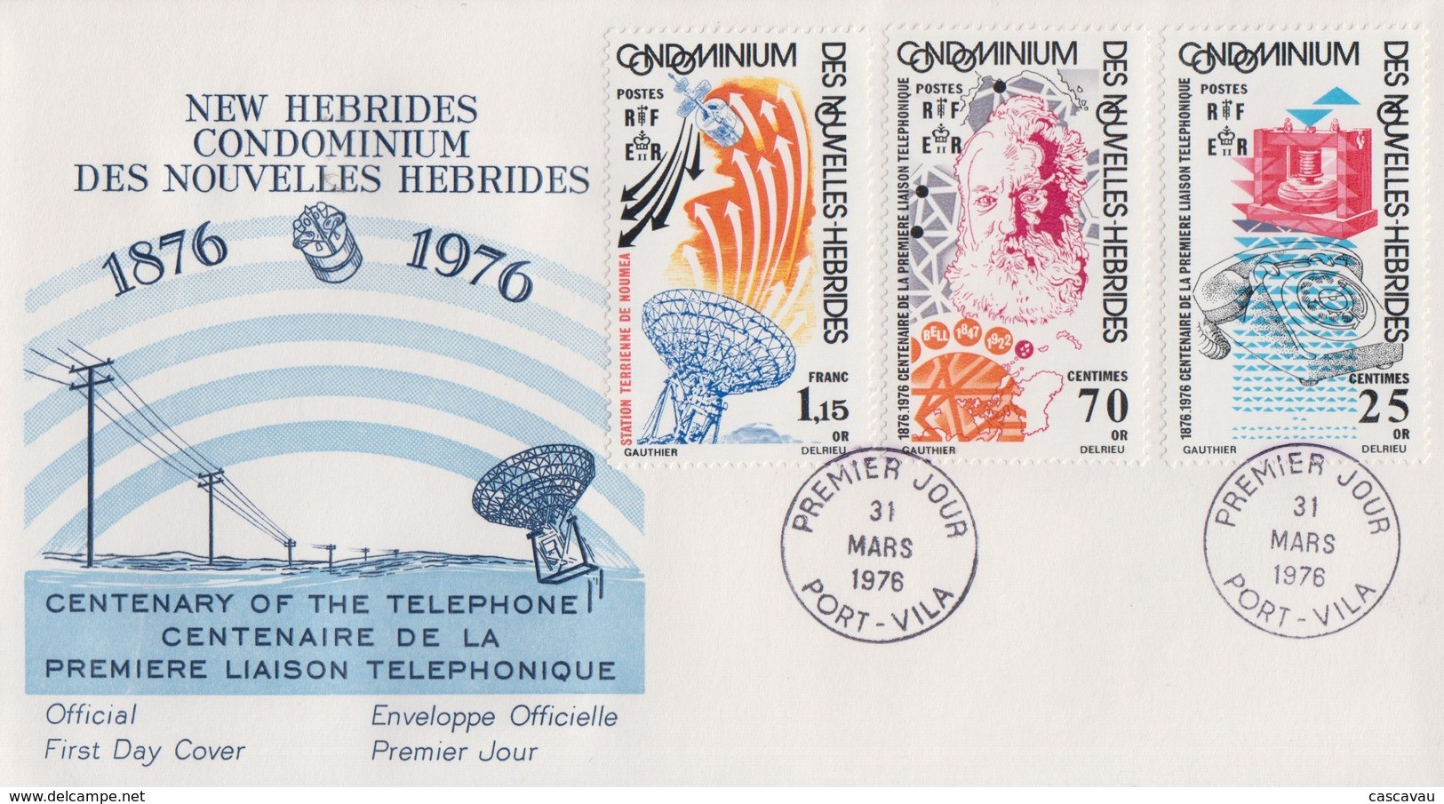 Enveloppe FDC  1er Jour   NOUVELLES  HEBRIDES   Graham  BELL   Centenaire   1ére  Liaison  Téléphonique  1976 - FDC