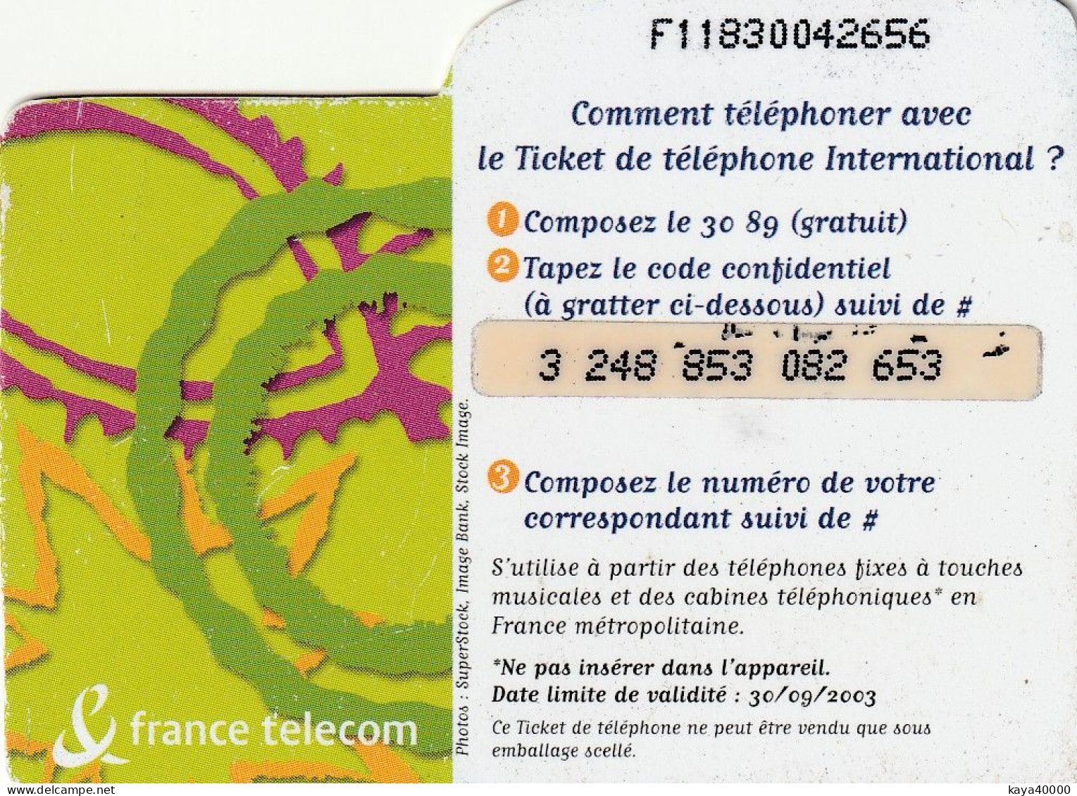 Carte Téléphone  ##  Ticket International  ##  ( FRANCE ) Gift Card, Carta Regalo, Cadeaukaart - FT Tickets