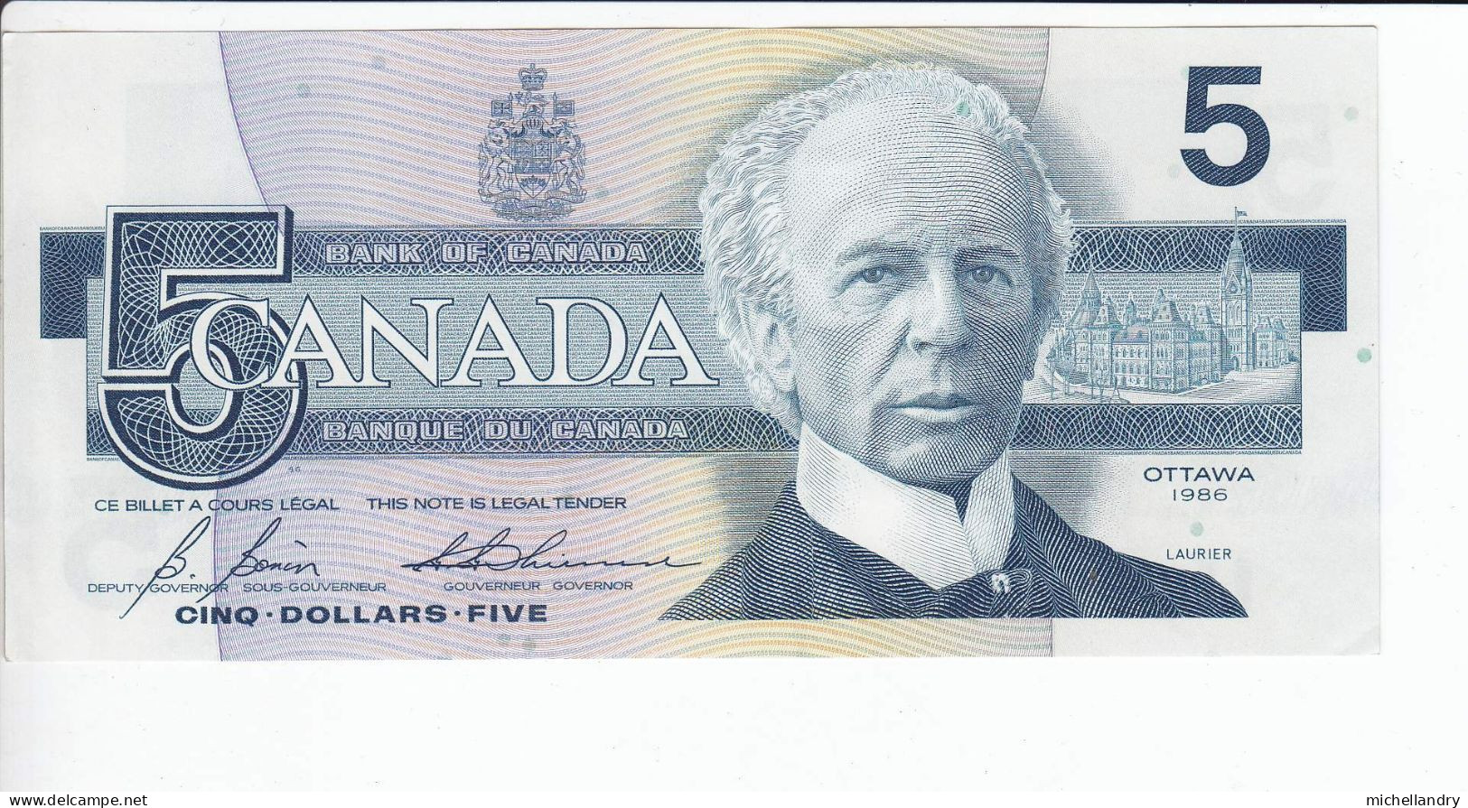 Monnaie (123260) Banque Du Canada 1986 Cinq Dollars Série GPL7495535 Bonin/Thiessen - Canada