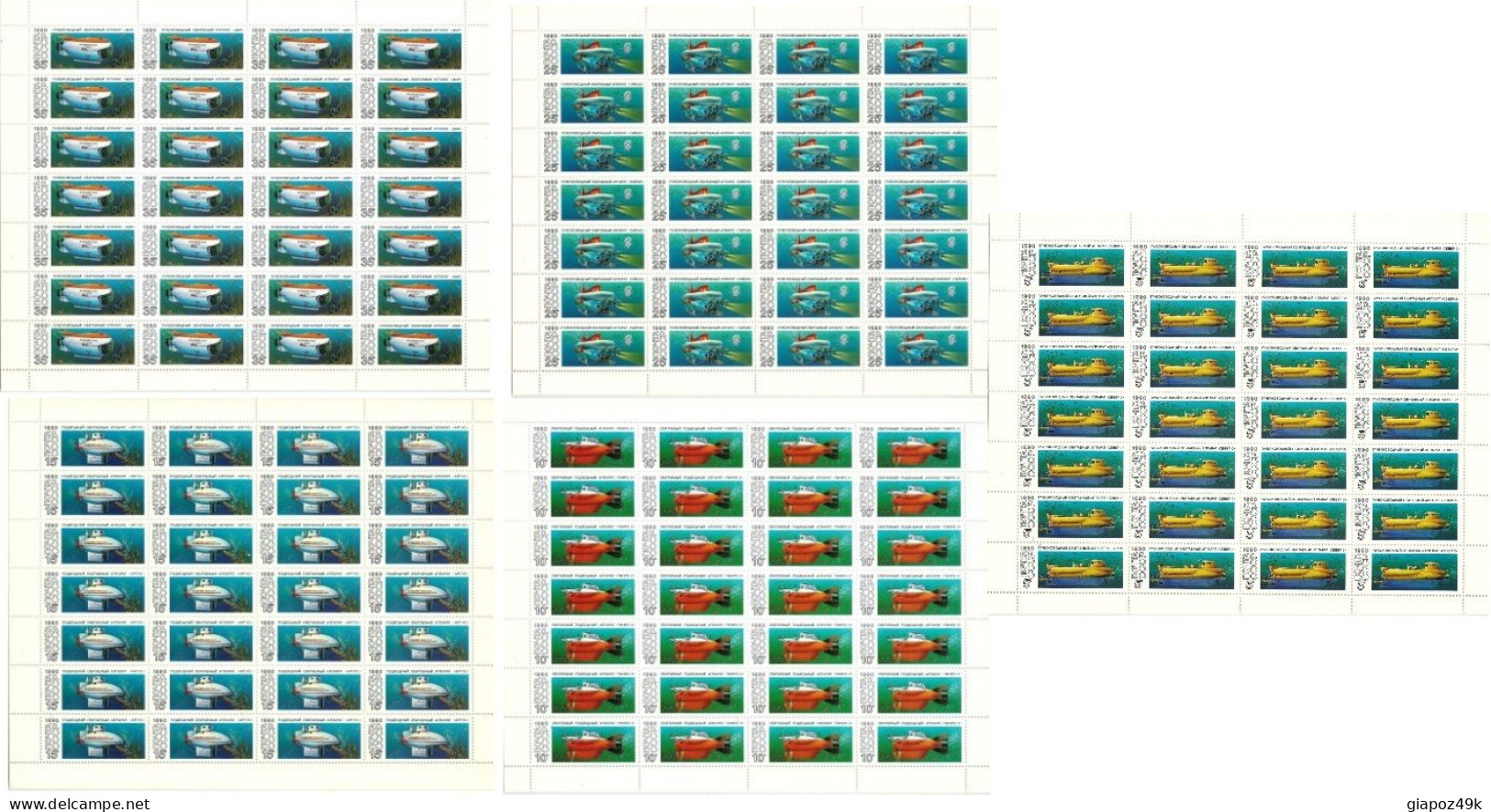 ● RUSSIA U.R.S.S. 1990 ֍ Sommergibili / Sottomarini ● N. 5817 /21 ● 5 Fogli ** ● Serie Completa ● Cat. 100 € ● L 4245 ● - Full Sheets