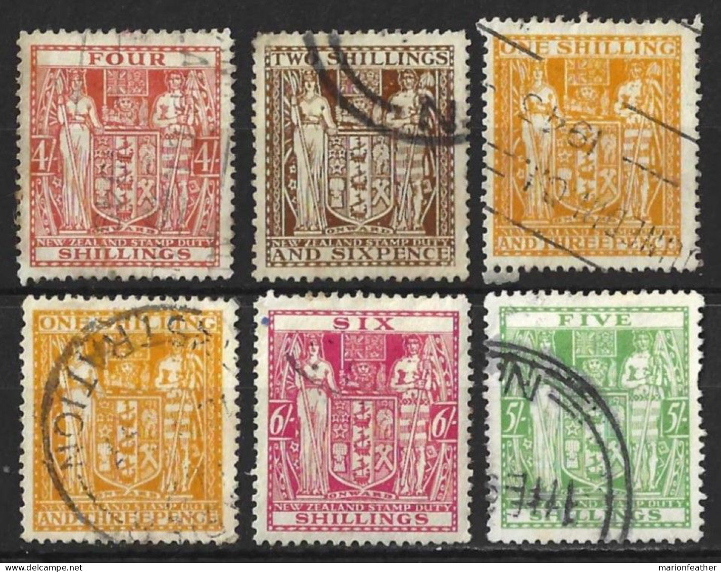 NEW ZEALAND.....MIXED REIGNS...ARMS.......6 X POSTAL FISCAL, TO SORT......USED.. - Gebraucht