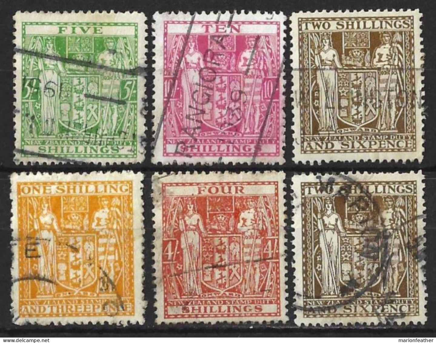 NEW ZEALAND.....MIXED REIGNS...ARMS.......6 X POSTAL FISCAL, TO SORT......USED.. - Gebraucht
