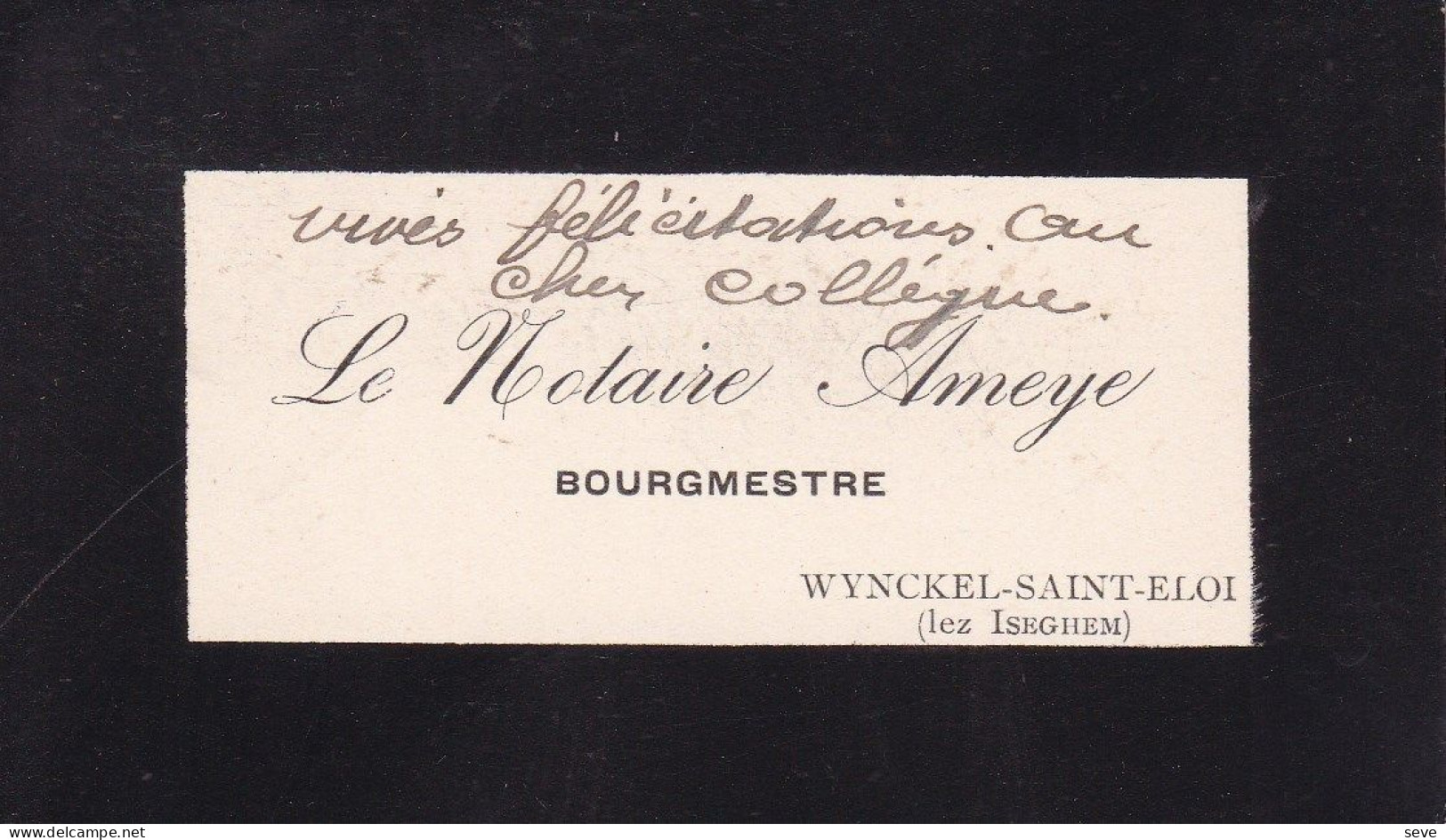 WINCKEL SAINT-ELOI Burgemeester Notaris AMEYE Carte De Visite Fin 19e Siècle - Cartes De Visite